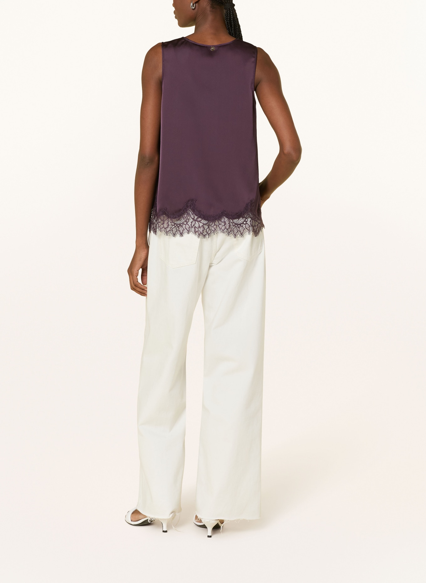 Rich & Royal Satin top with lace: DARK PURPLE