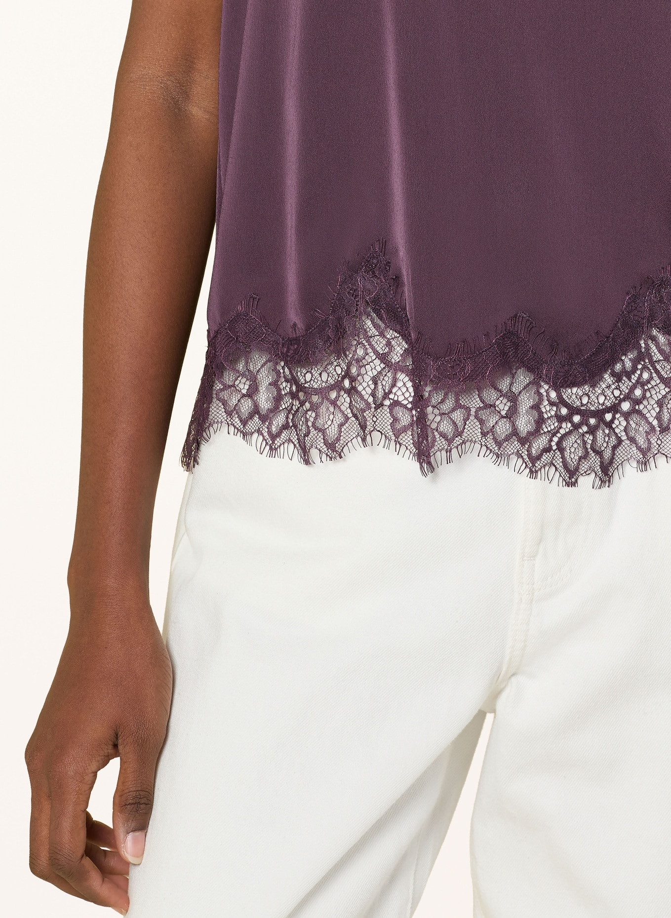 Rich & Royal Satin top with lace: DARK PURPLE