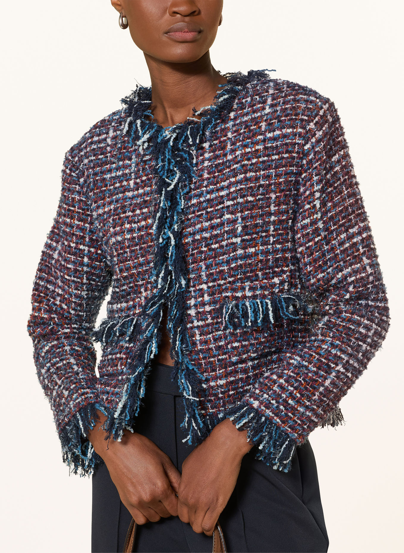 Rich & Royal Bouclé colbert: DONKERBLAUW / ORANJE / WIT