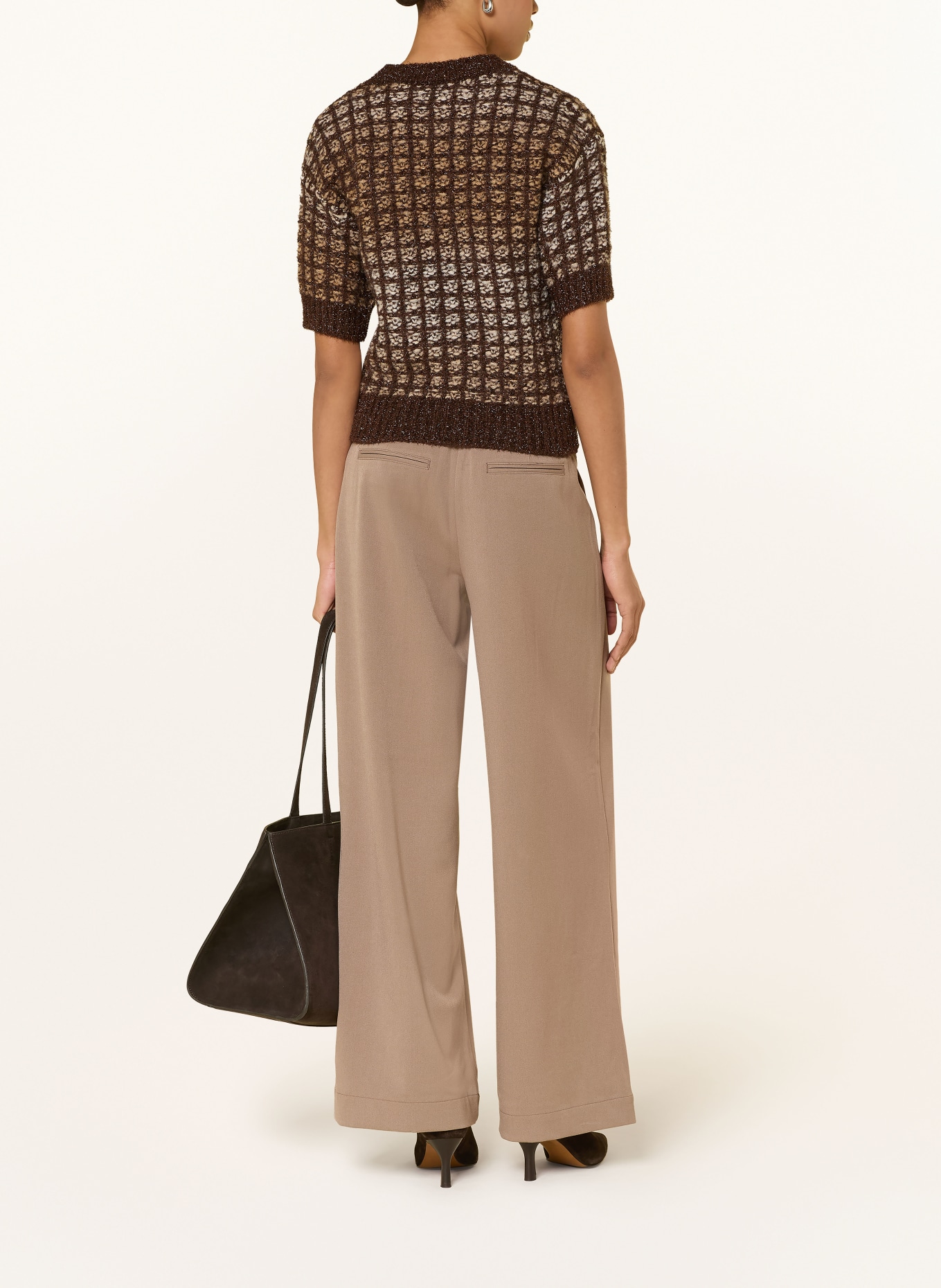 Rich & Royal Gebreid shirt met glittergaren: MARRON FONCÉ / CAMEL / ECRU