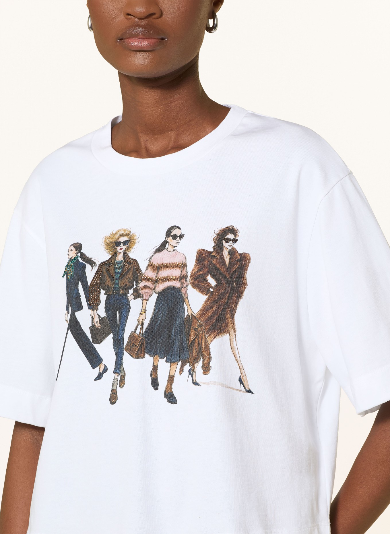 Rich & Royal T-shirt met strass-steentjes: WIT / MARRON FONCÉ / DONKERBLAUW