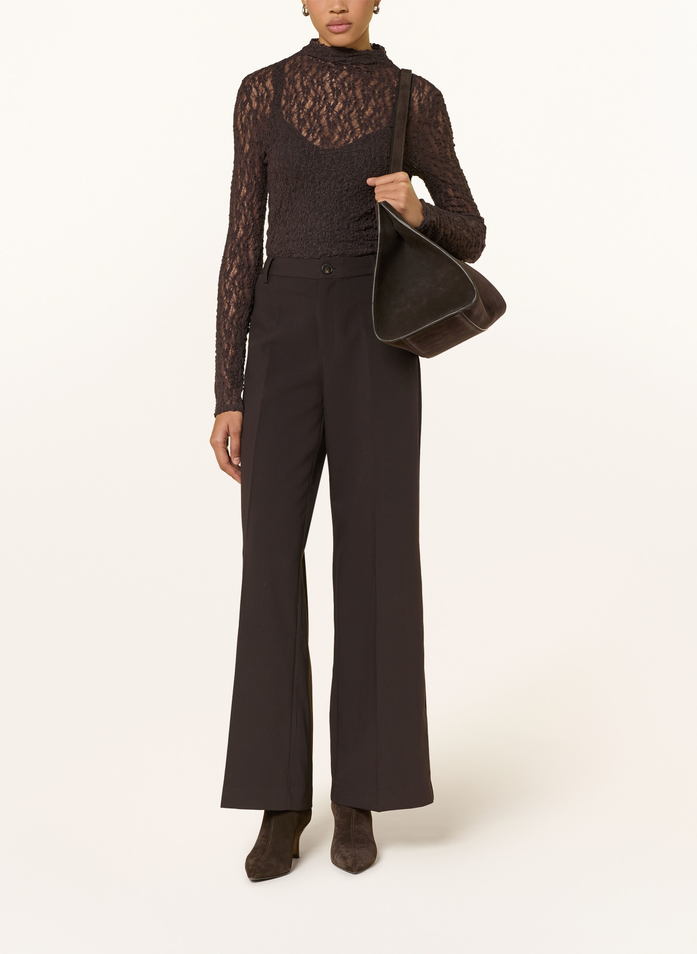 Rich & Royal T-shirt met lange mouwen van kant: MARRON FONCÉ