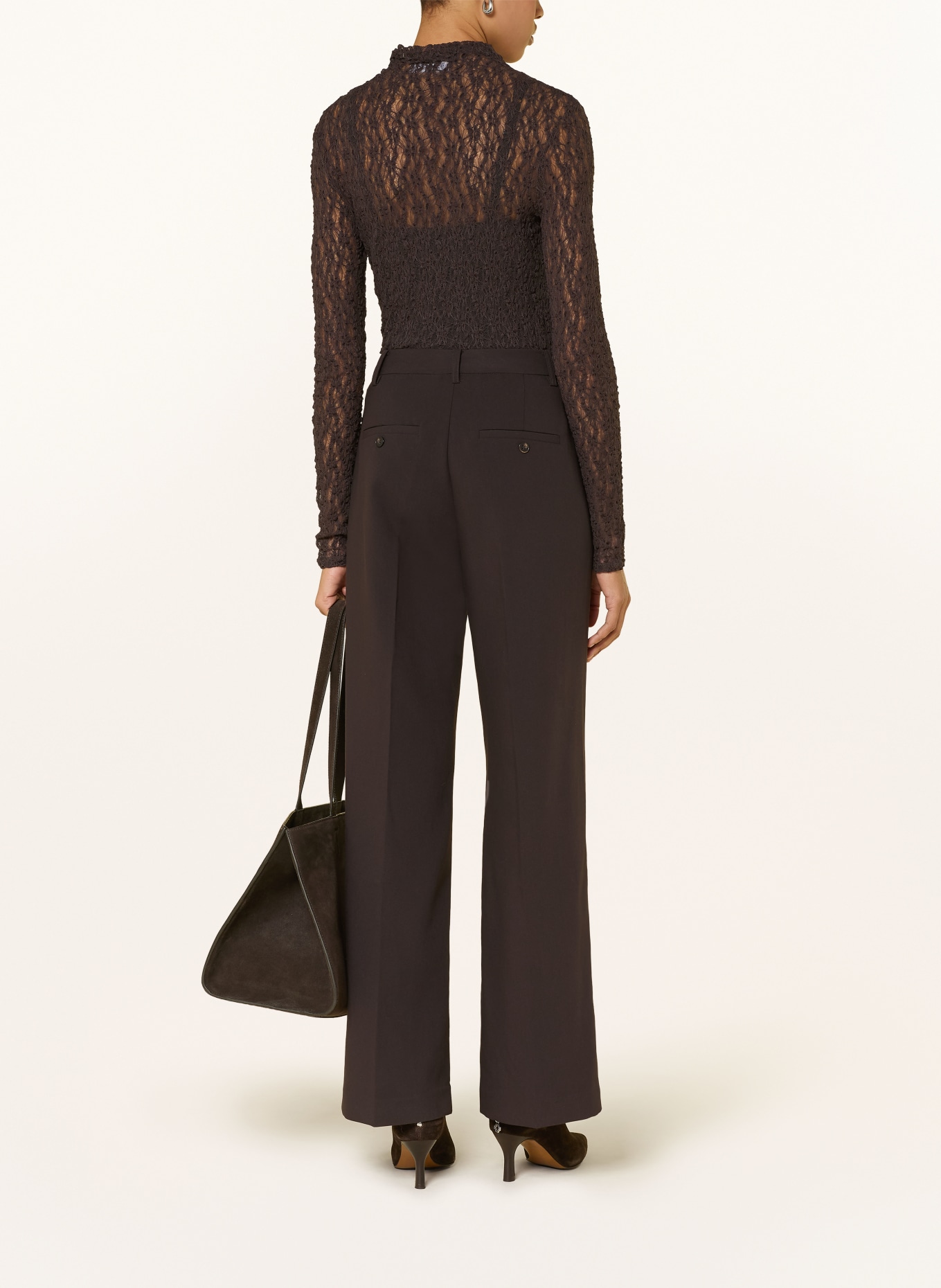 Rich & Royal T-shirt met lange mouwen van kant: MARRON FONCÉ