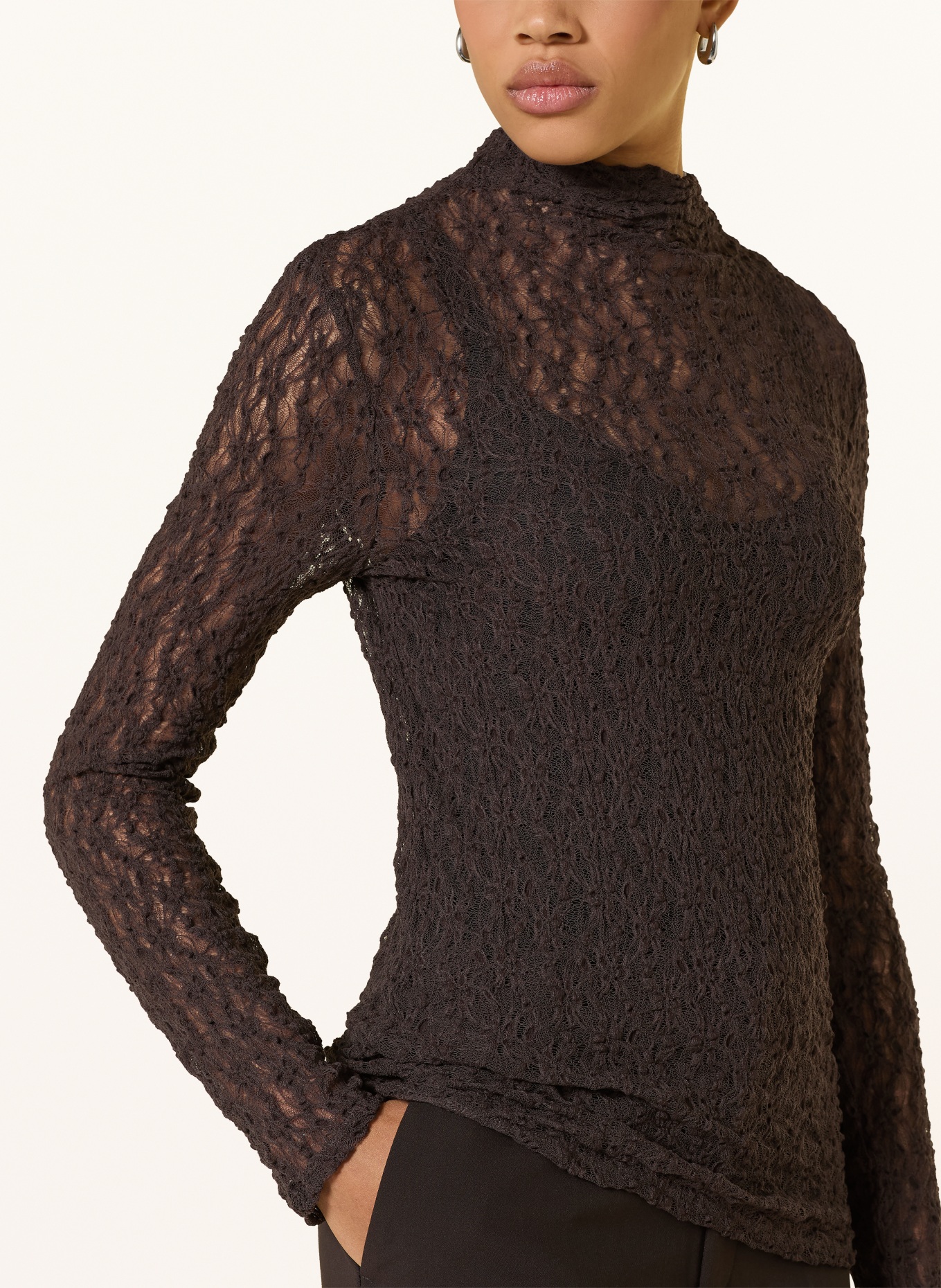 Rich & Royal T-shirt met lange mouwen van kant: MARRON FONCÉ