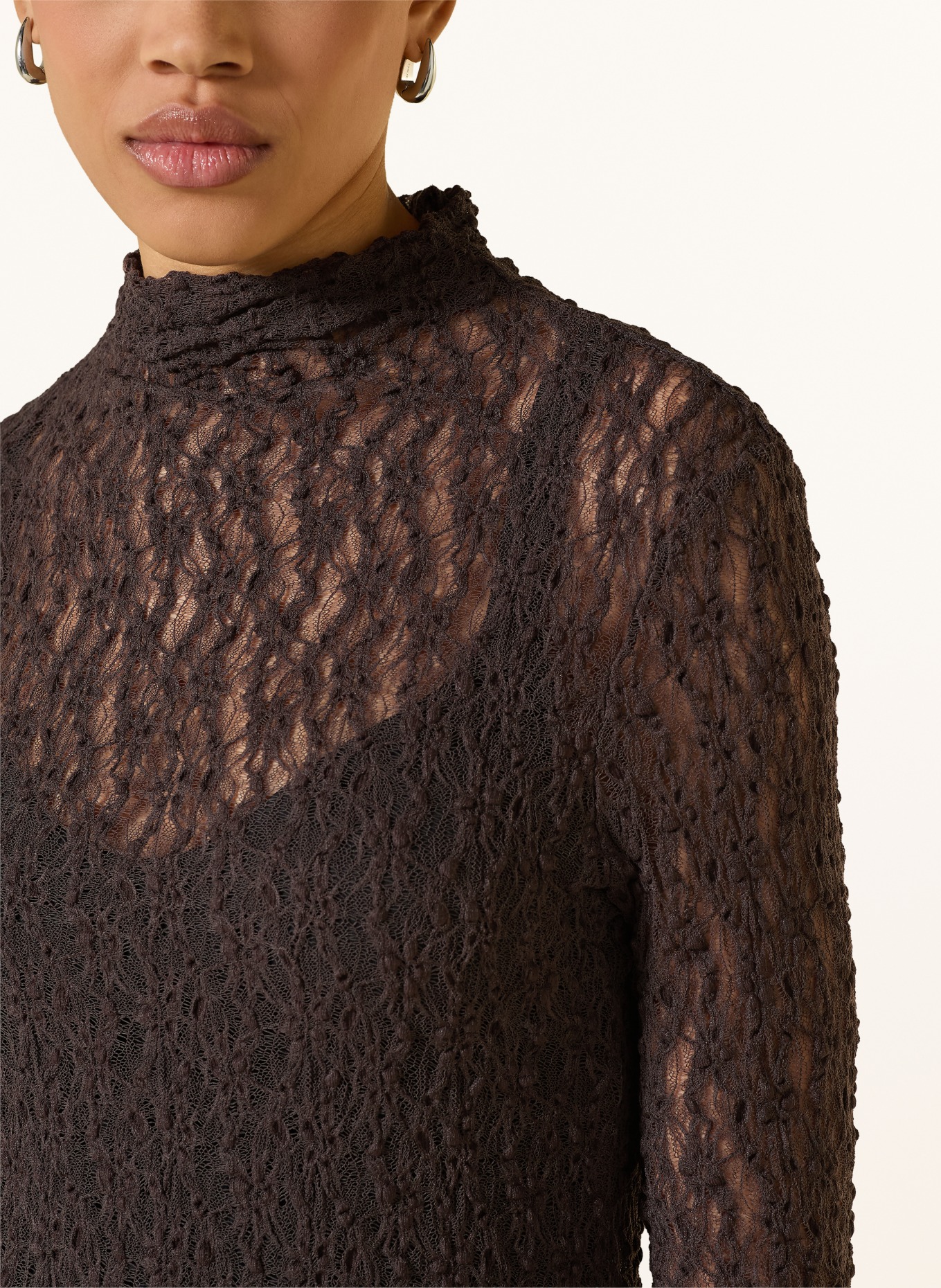 Rich & Royal T-shirt met lange mouwen van kant: MARRON FONCÉ