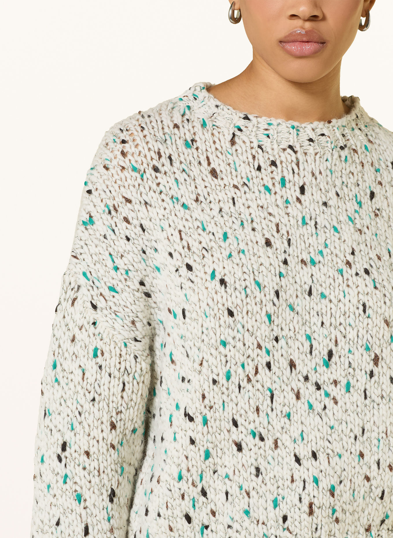 Rich & Royal Pullover mit Glitzergarn: ECRU / DUNKELBRAUN / PETROL