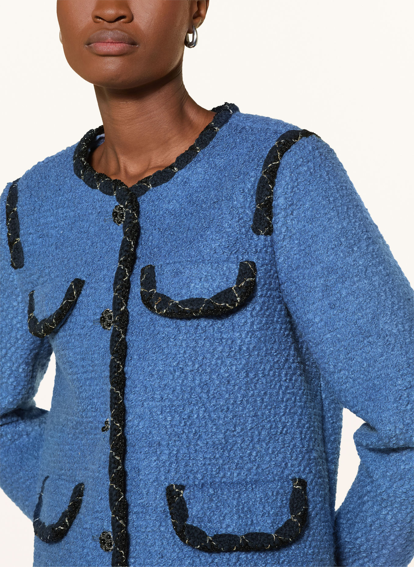 Rich & Royal Bouclé colbert: BLAUW / DONKERBLAUW / ZWART