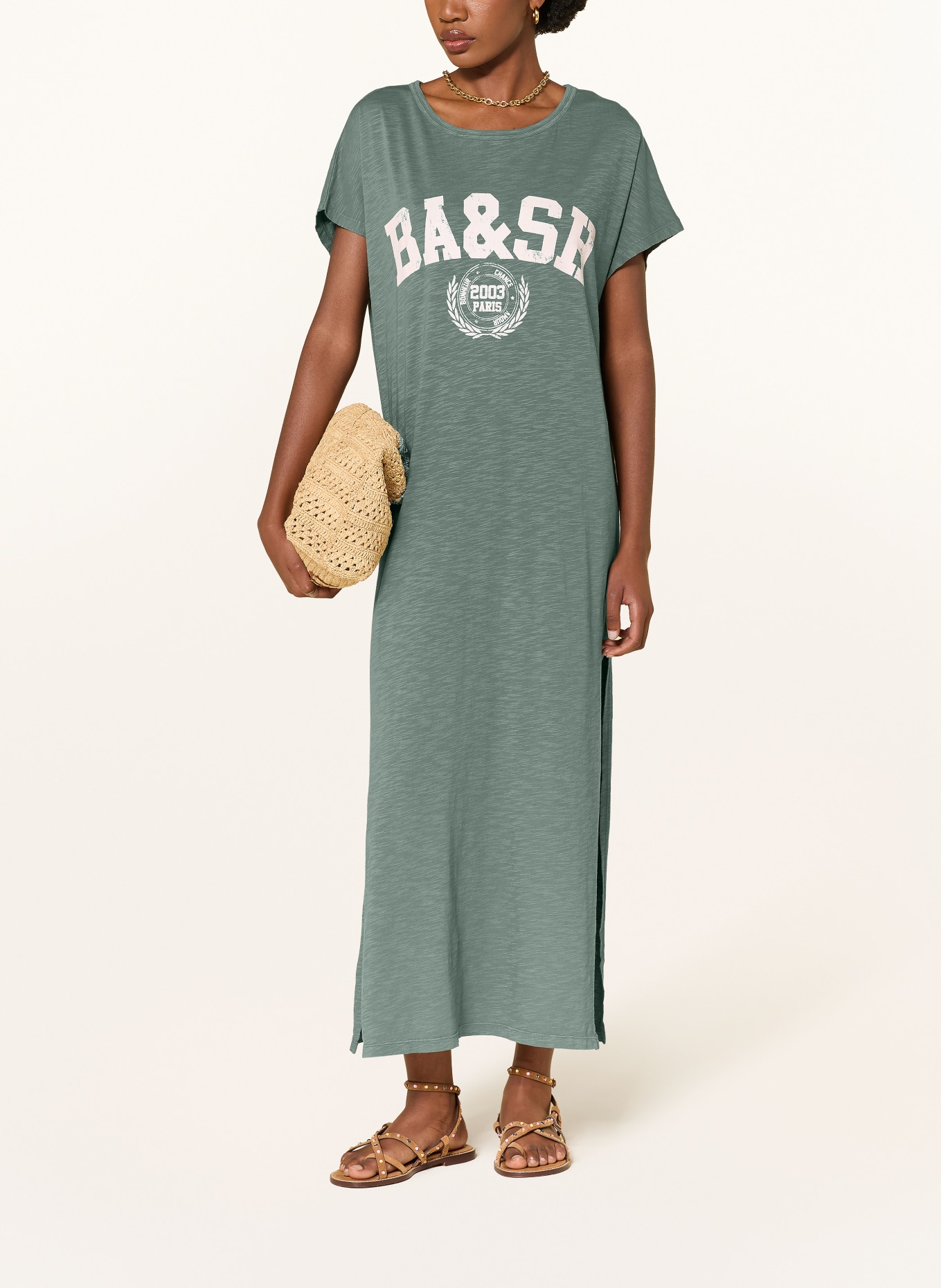 ba&sh Jerseykleid CIVIA: GRÜN / WEISS
