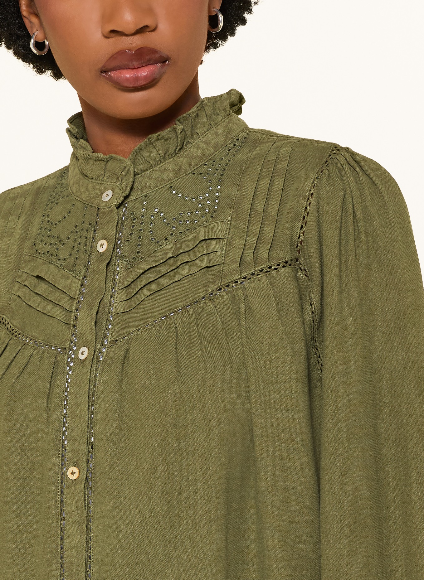 ba&sh Bluse GILDA mit Rüschen: KHAKI