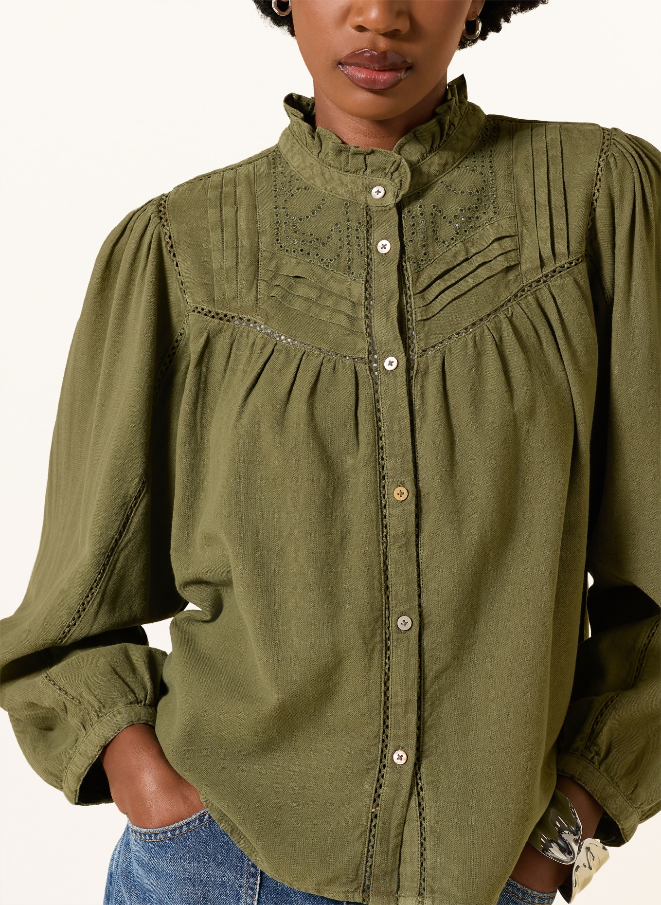 ba&sh Bluse GILDA mit Rüschen: KHAKI