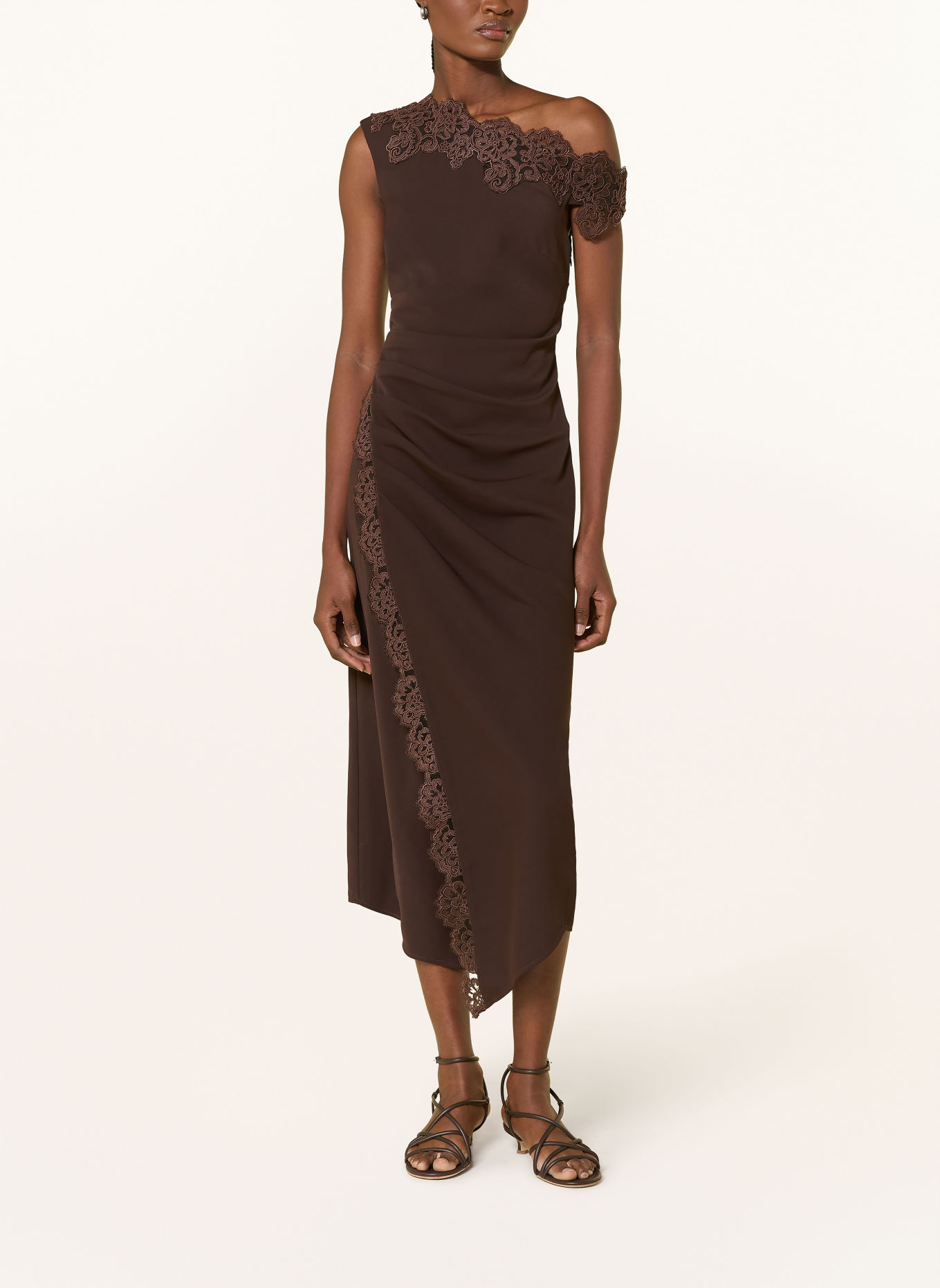 LIPSY One-Shoulder-Kleid mit Spitze: BRAUN