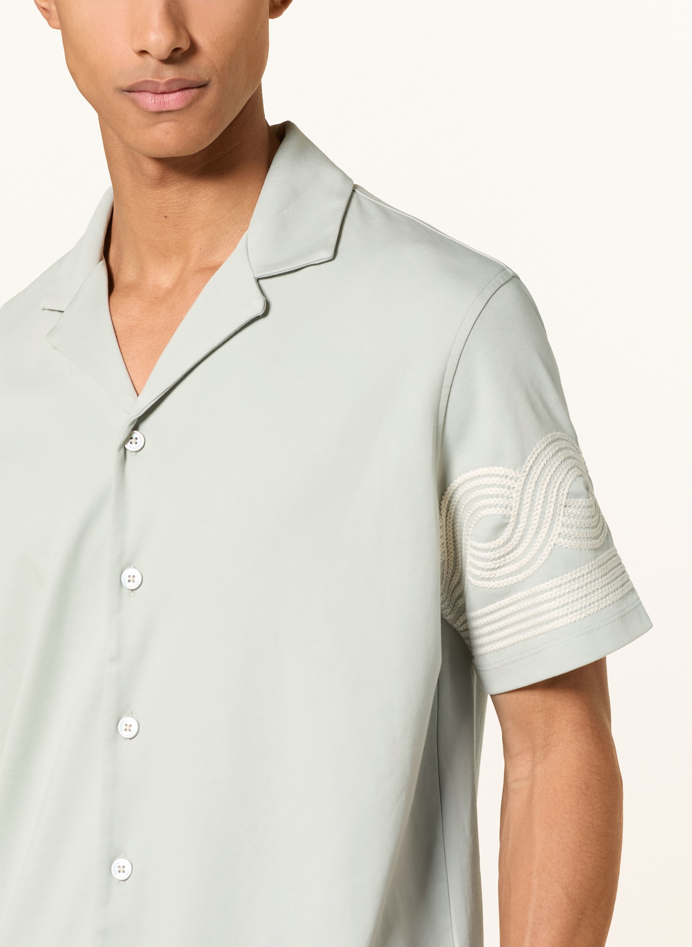 REISS ARDEN Comfort Fit Short-Sleeve Shirt: LIGHT GREEN / WHITE