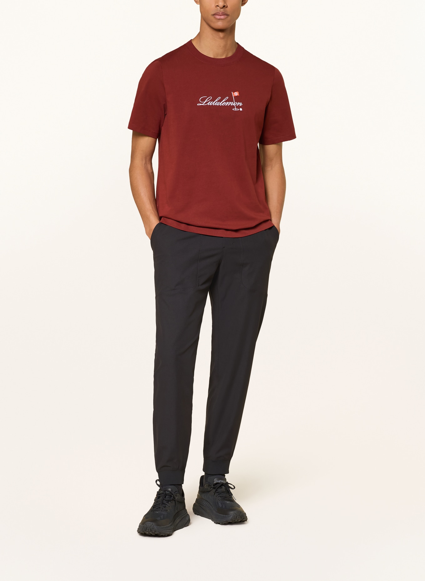 lululemon HEAVYWEIGHT T-shirt: DARK RED / WHITE