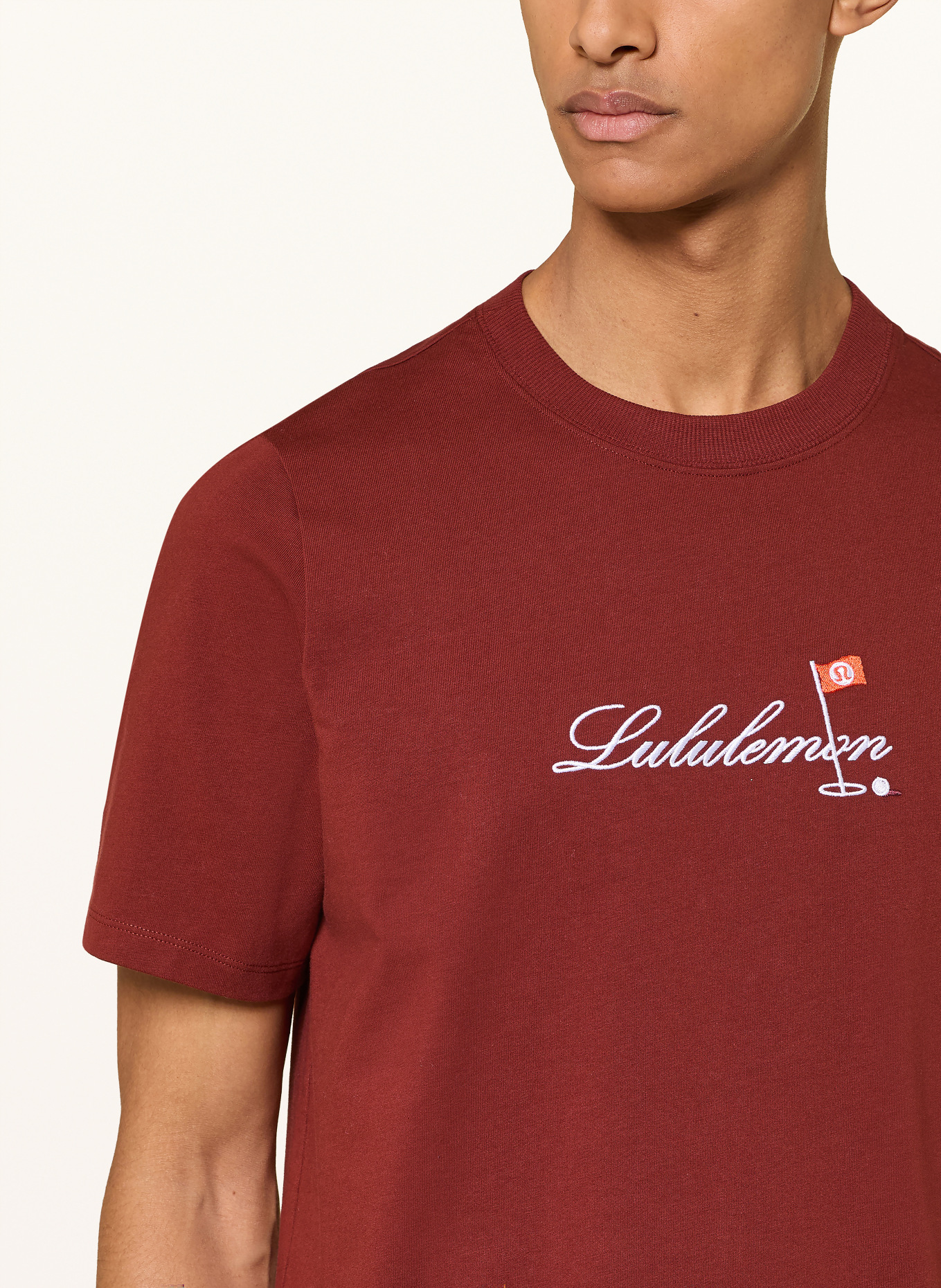 lululemon HEAVYWEIGHT T-shirt: DARK RED / WHITE