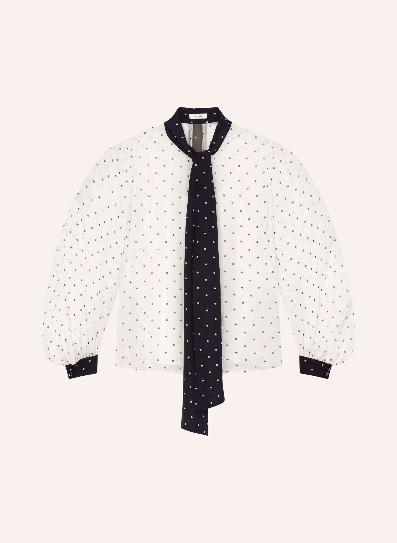 REISS Blouse à nœud ARIAL: BLANC / NOIR