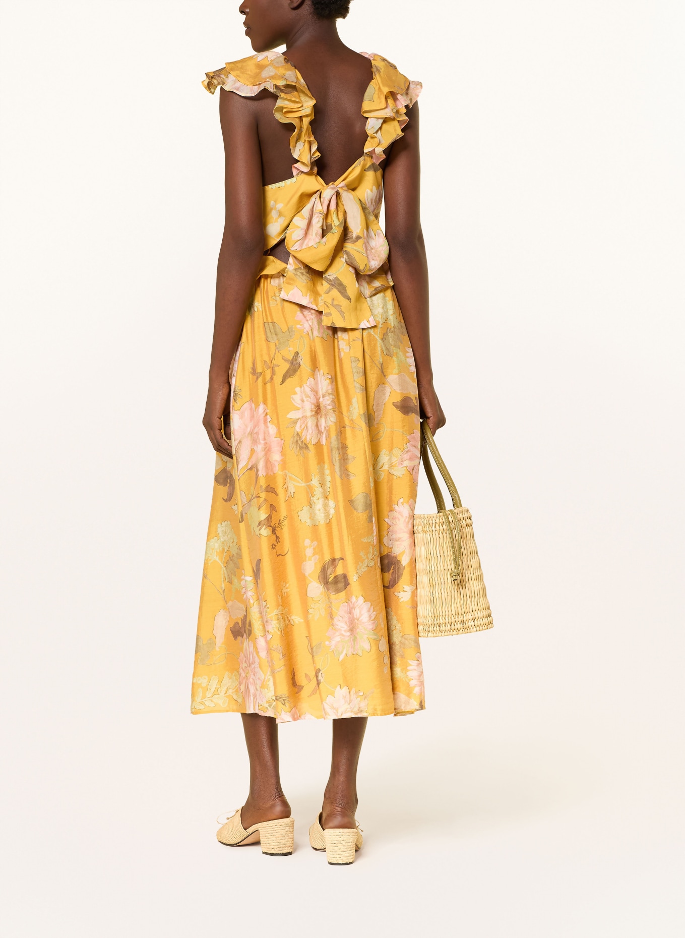 REISS LUCY dress with ruffles: YELLOW / PINK / LIGHT GREEN