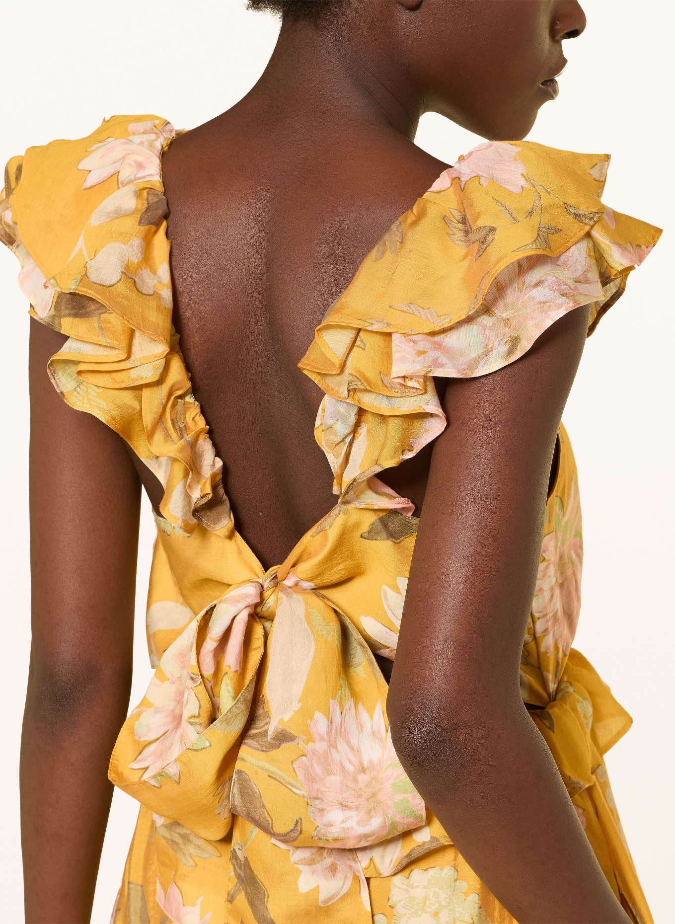 REISS LUCY dress with ruffles: YELLOW / PINK / LIGHT GREEN