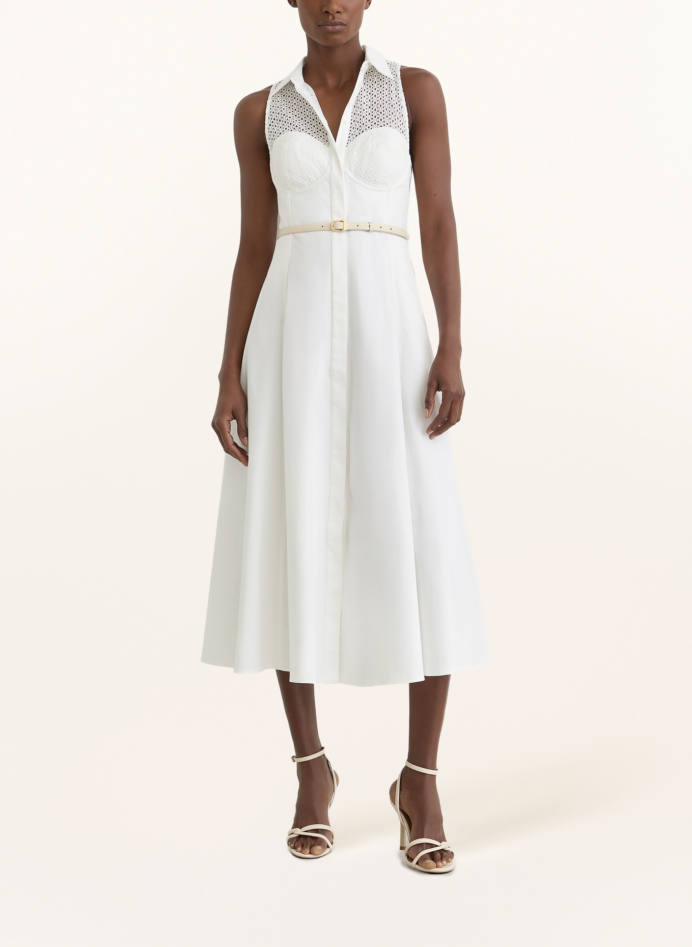 REISS HERA Dress with Openwork Lace: WHITE