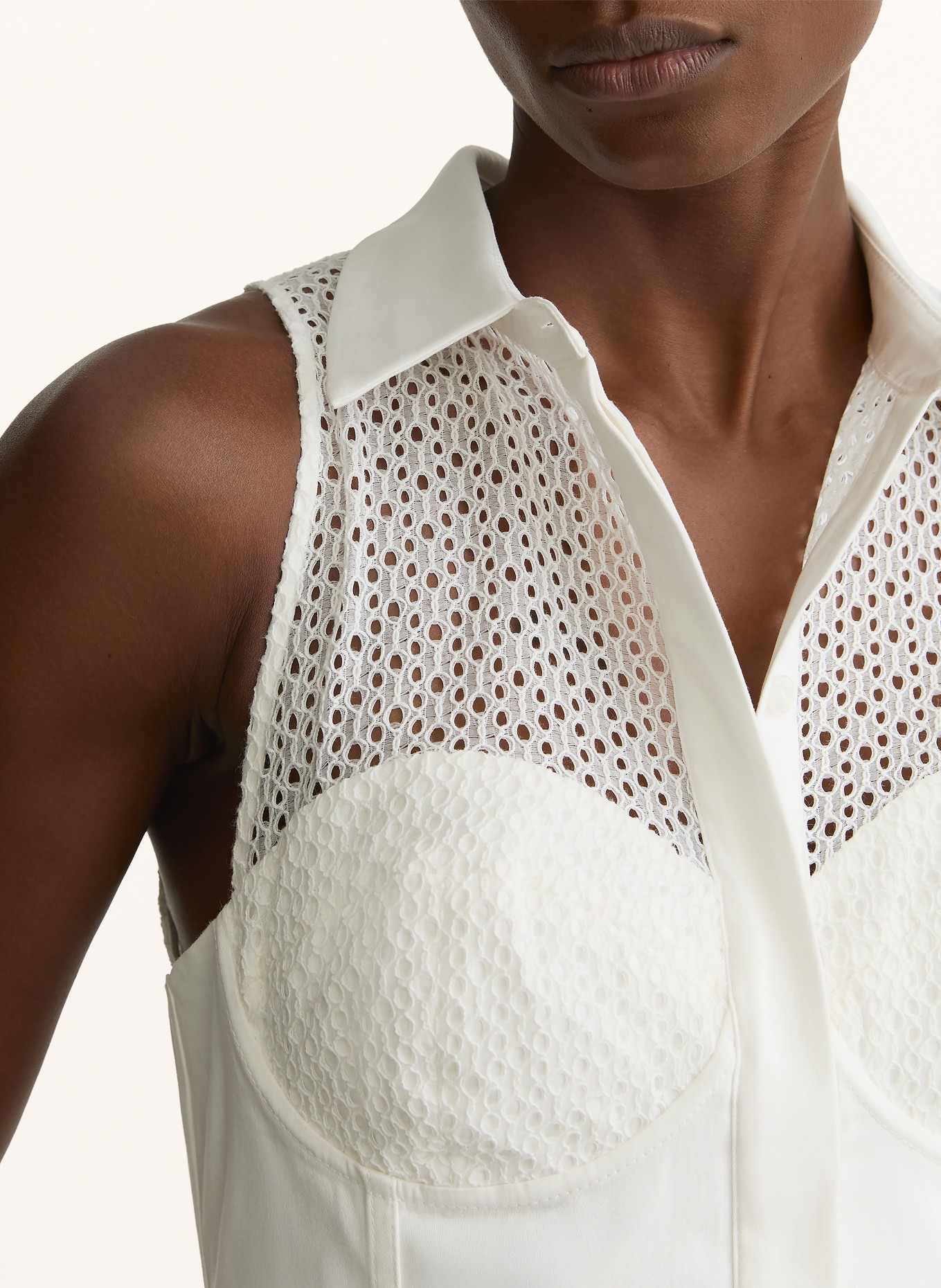 REISS HERA Dress with Openwork Lace: WHITE
