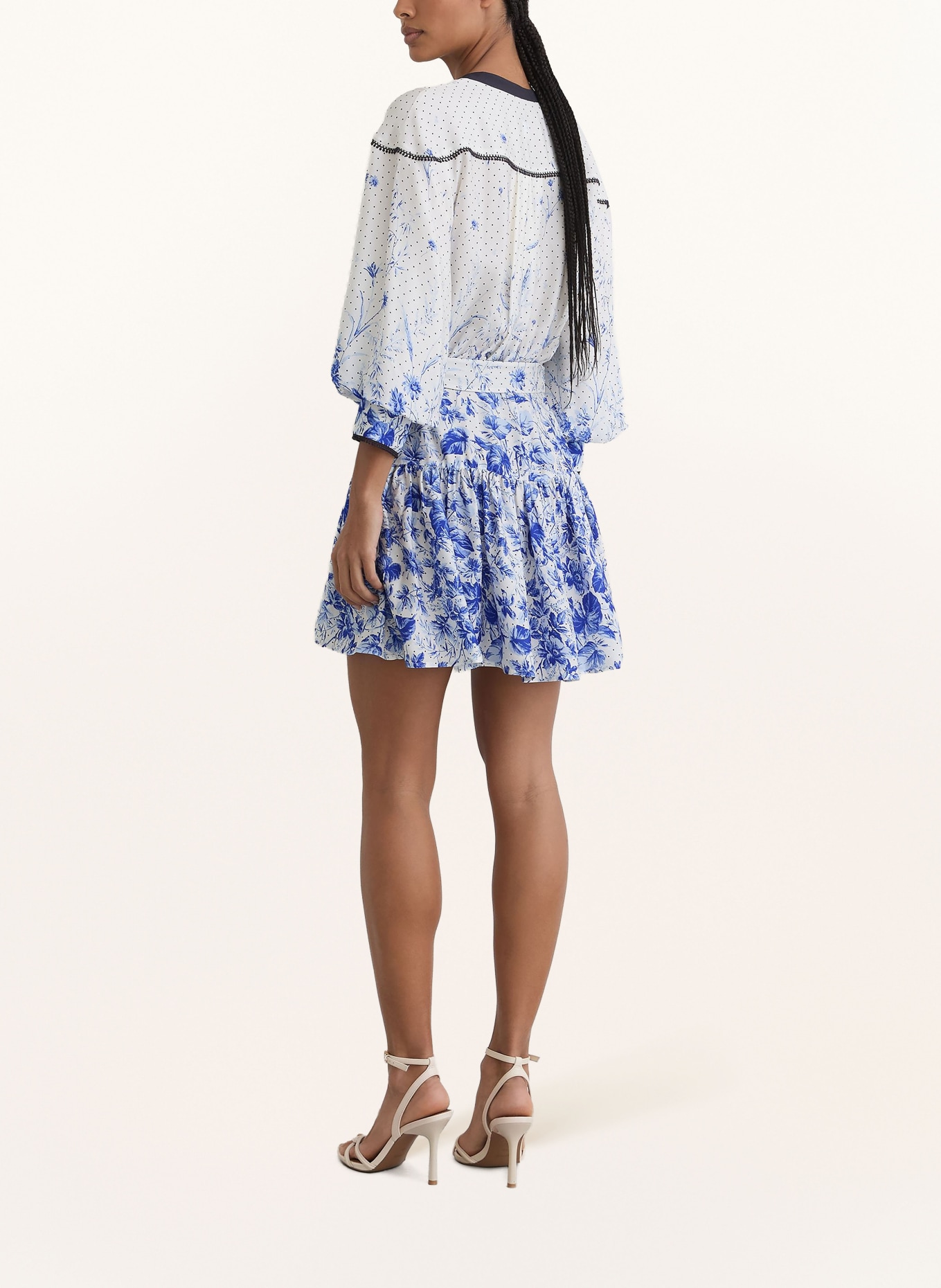 REISS Kleid ANISA mit Spitze und 3/4-Arm: DUNKELBLAU / HELLBLAU / WEISS