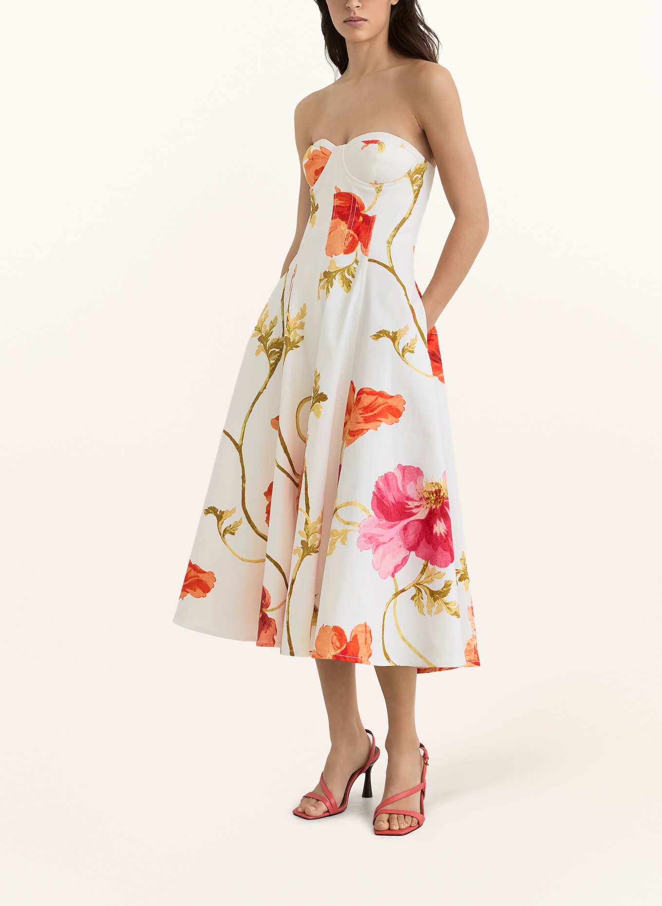 REISS Off-Shoulder-Kleid PENELOPE: WEISS / ROT / GRÜN