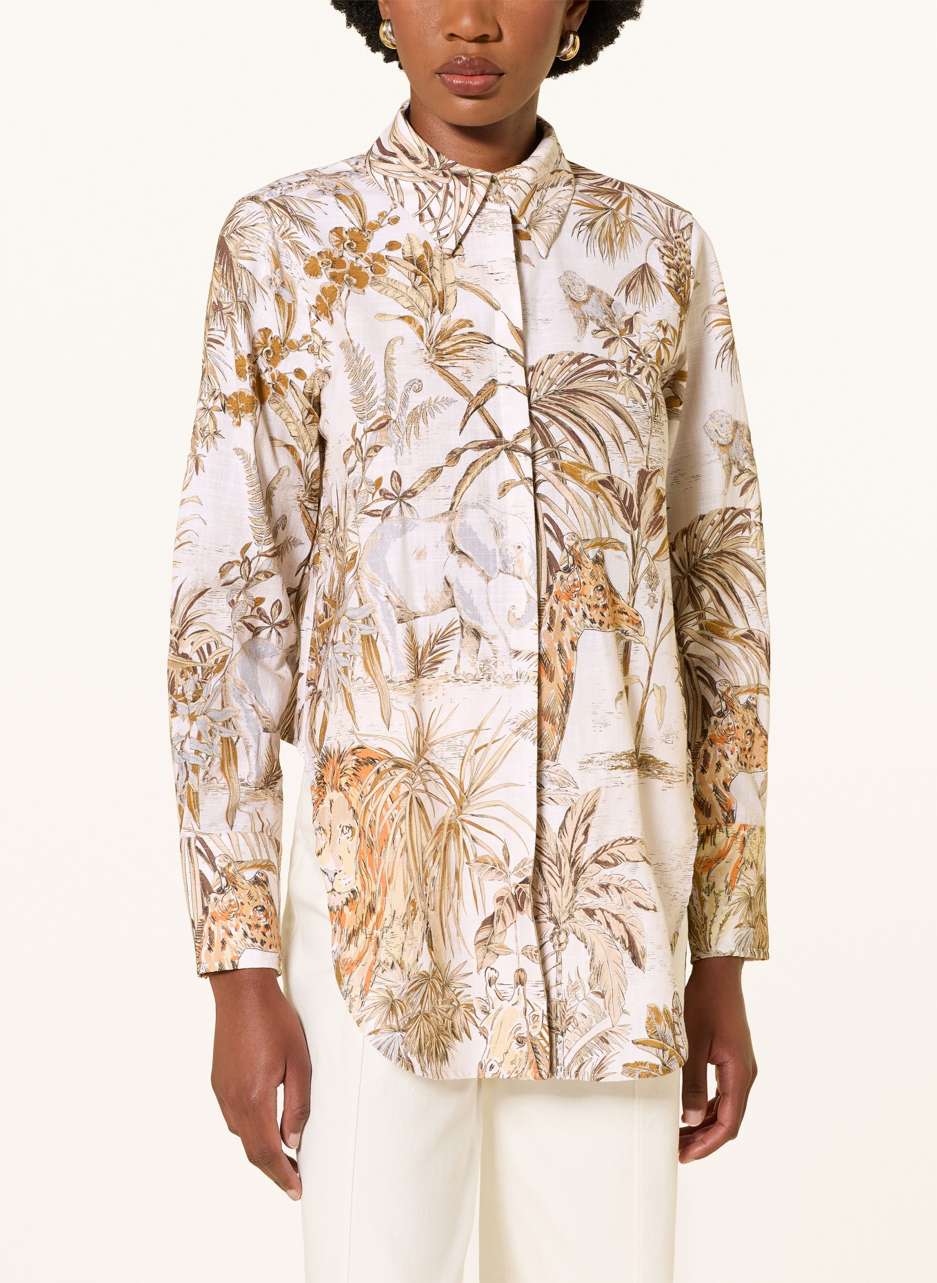 REISS CECE Shirt Blouse: ECRU / BROWN / ORANGE