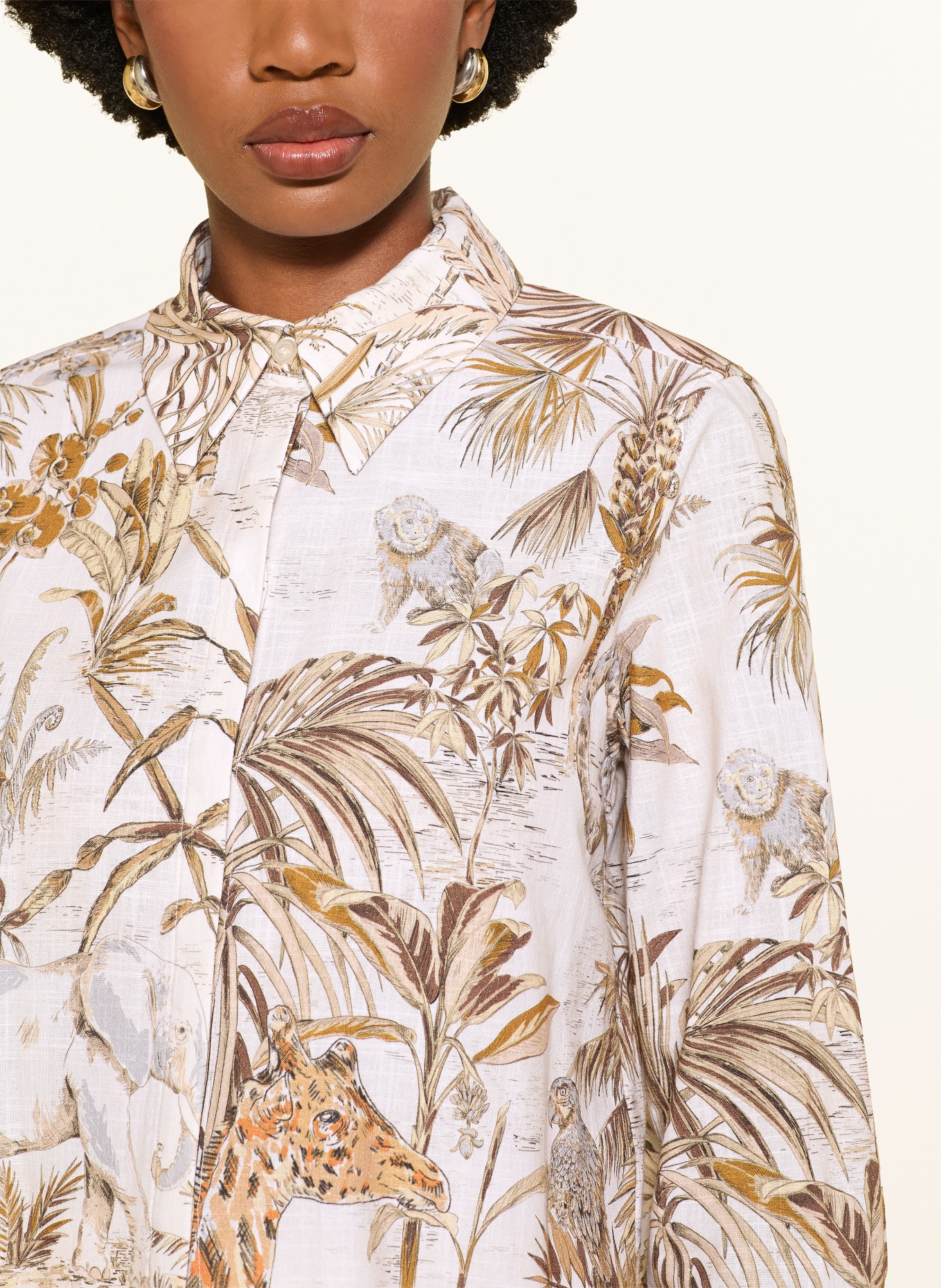 REISS CECE Shirt Blouse: ECRU / BROWN / ORANGE