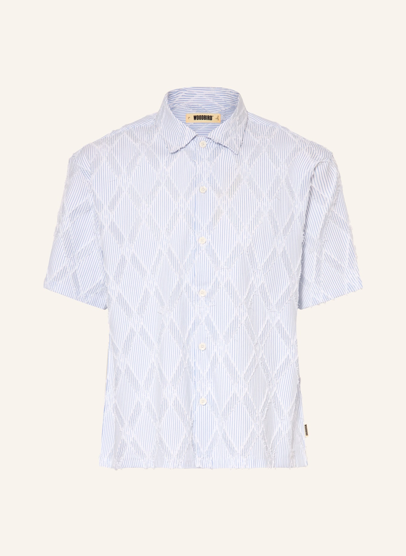 WOODBIRD Kurzarm-Hemd Comfort Fit: BLAU / WEISS