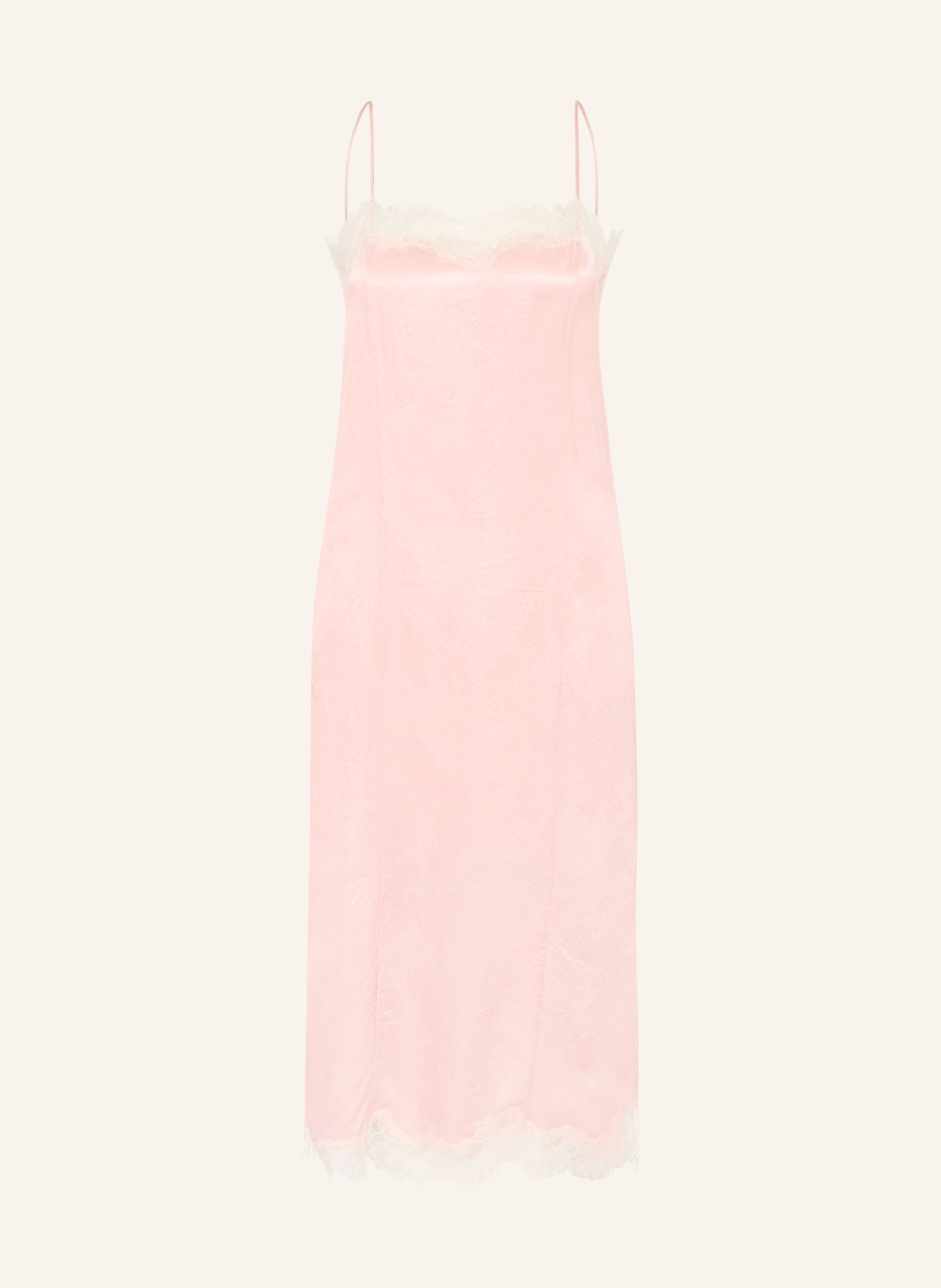 ARKET Satijnen jurk met kant: ROSE CLAIR / CRÈME