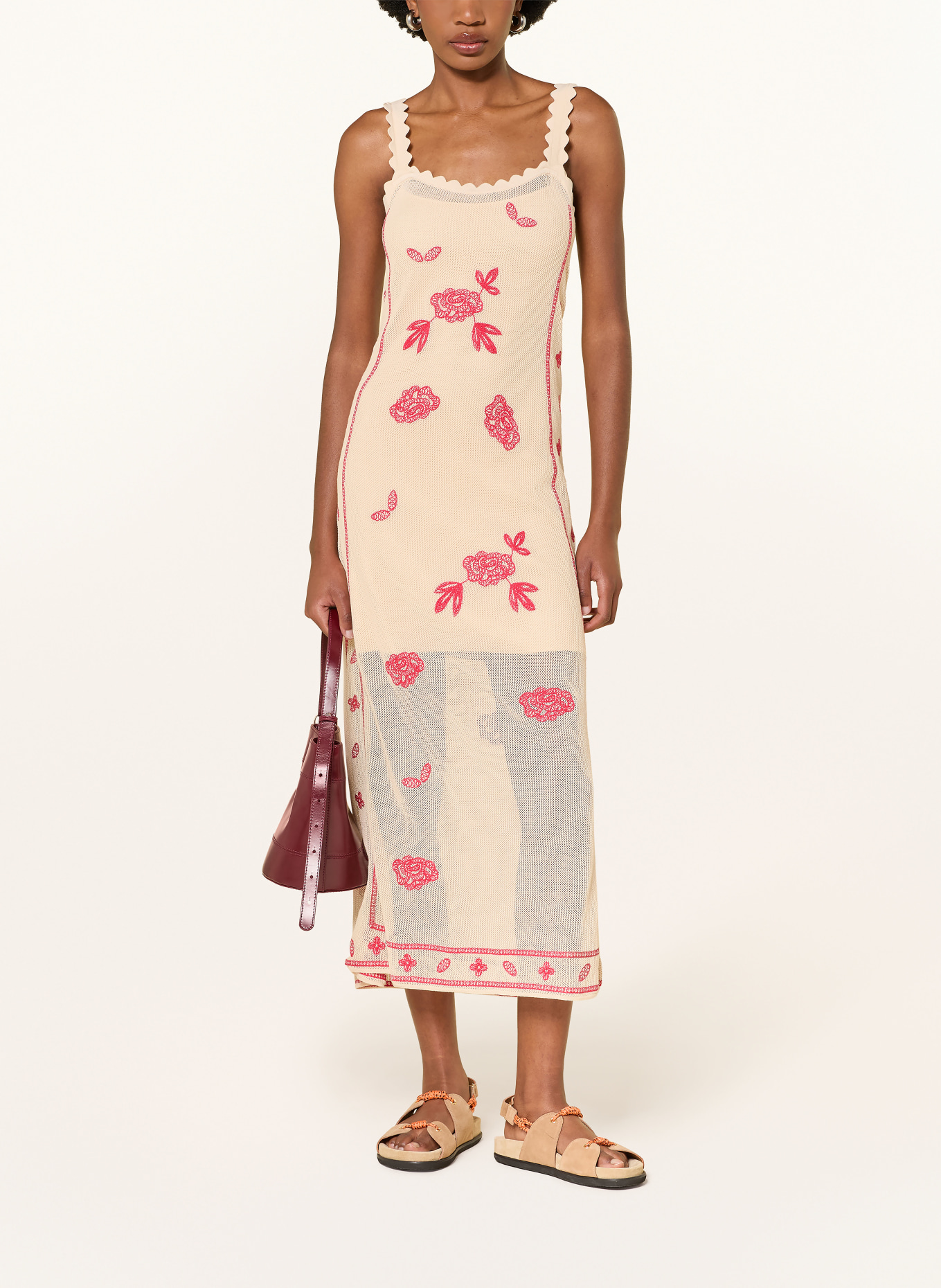 CLAUDIE PIERLOT Strickkleid: CREME / ROT