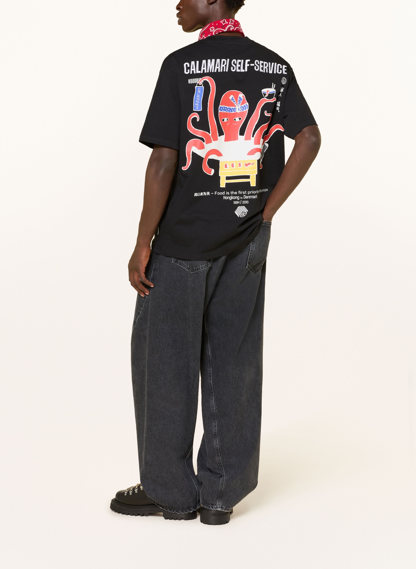 WOODBIRD T-Shirt WBBAINE OCTO: SCHWARZ / ROT / DUNKELGELB
