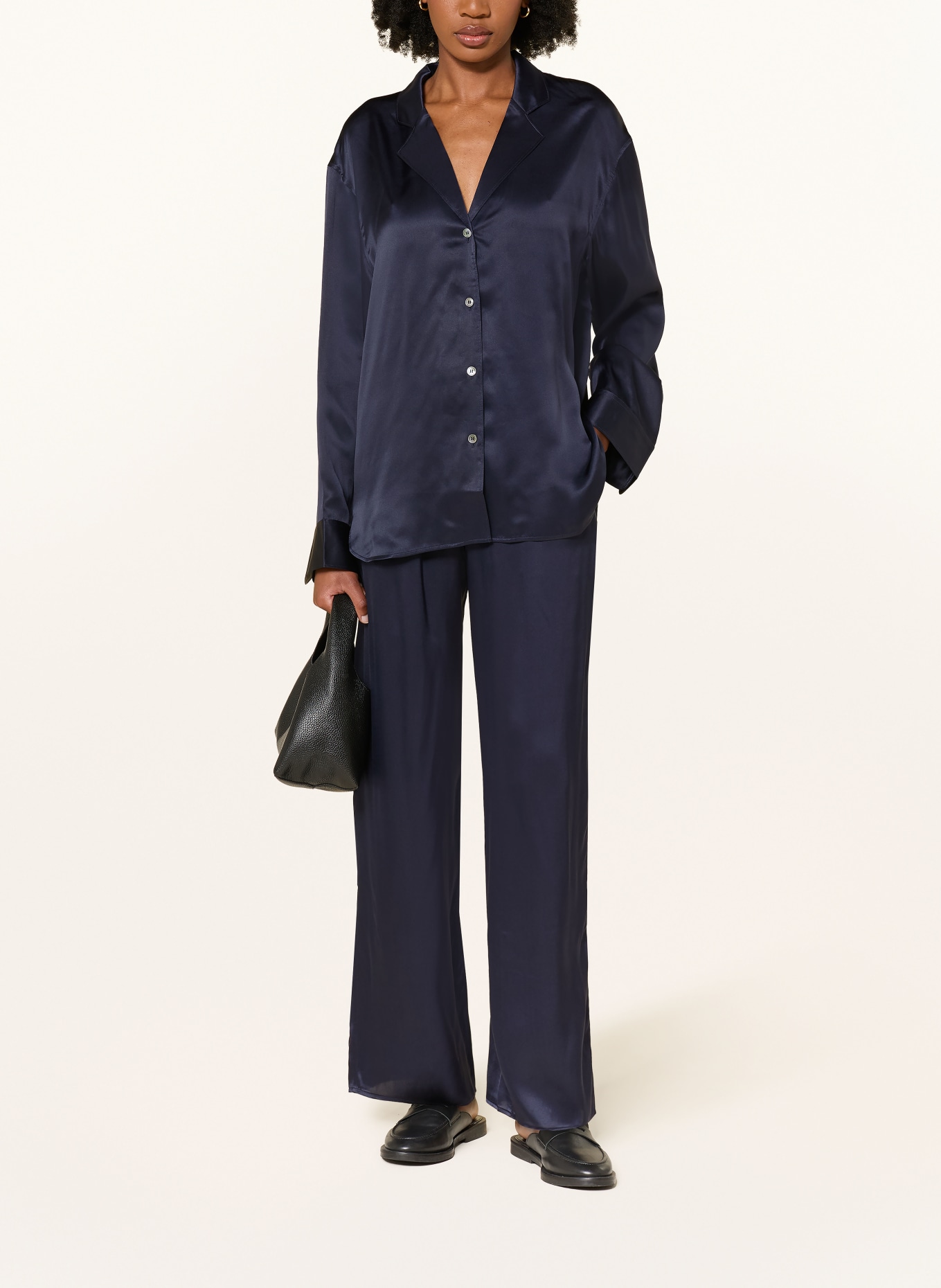 ARKET Satijnen broek van zijde: DONKERBLAUW