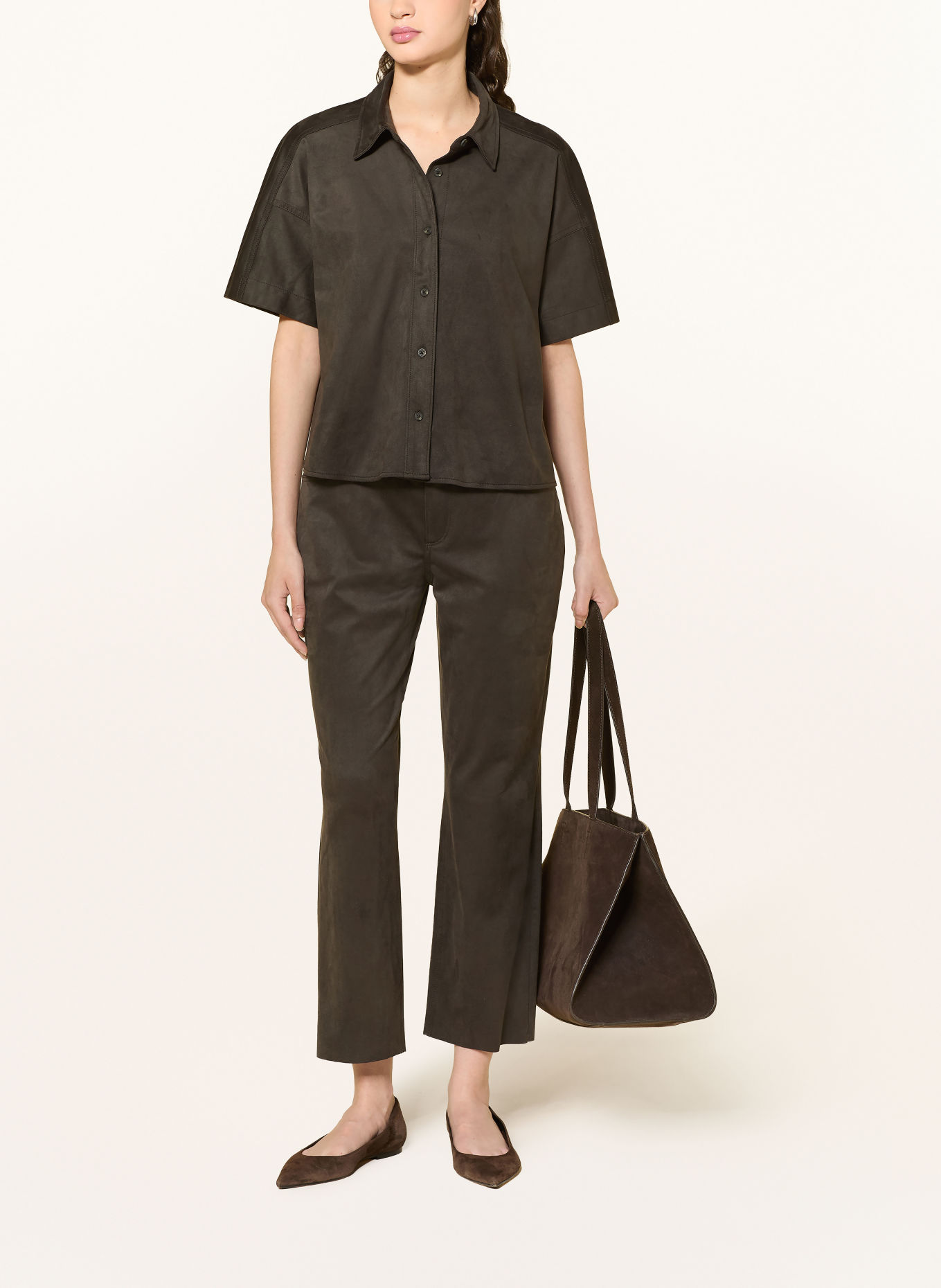someday 7/8 broek CARILE in leerlook: OLIJF