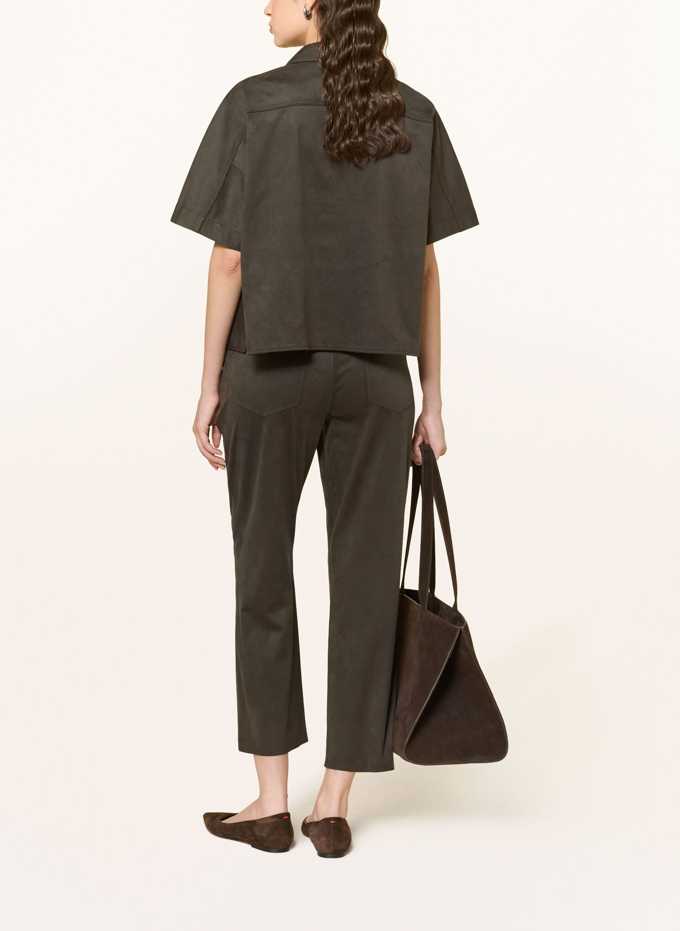 someday 7/8 broek CARILE in leerlook: OLIJF