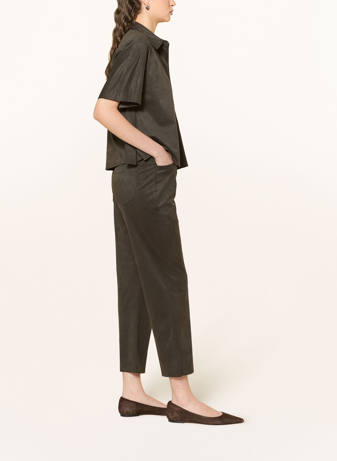 someday 7/8 broek CARILE in leerlook: OLIJF