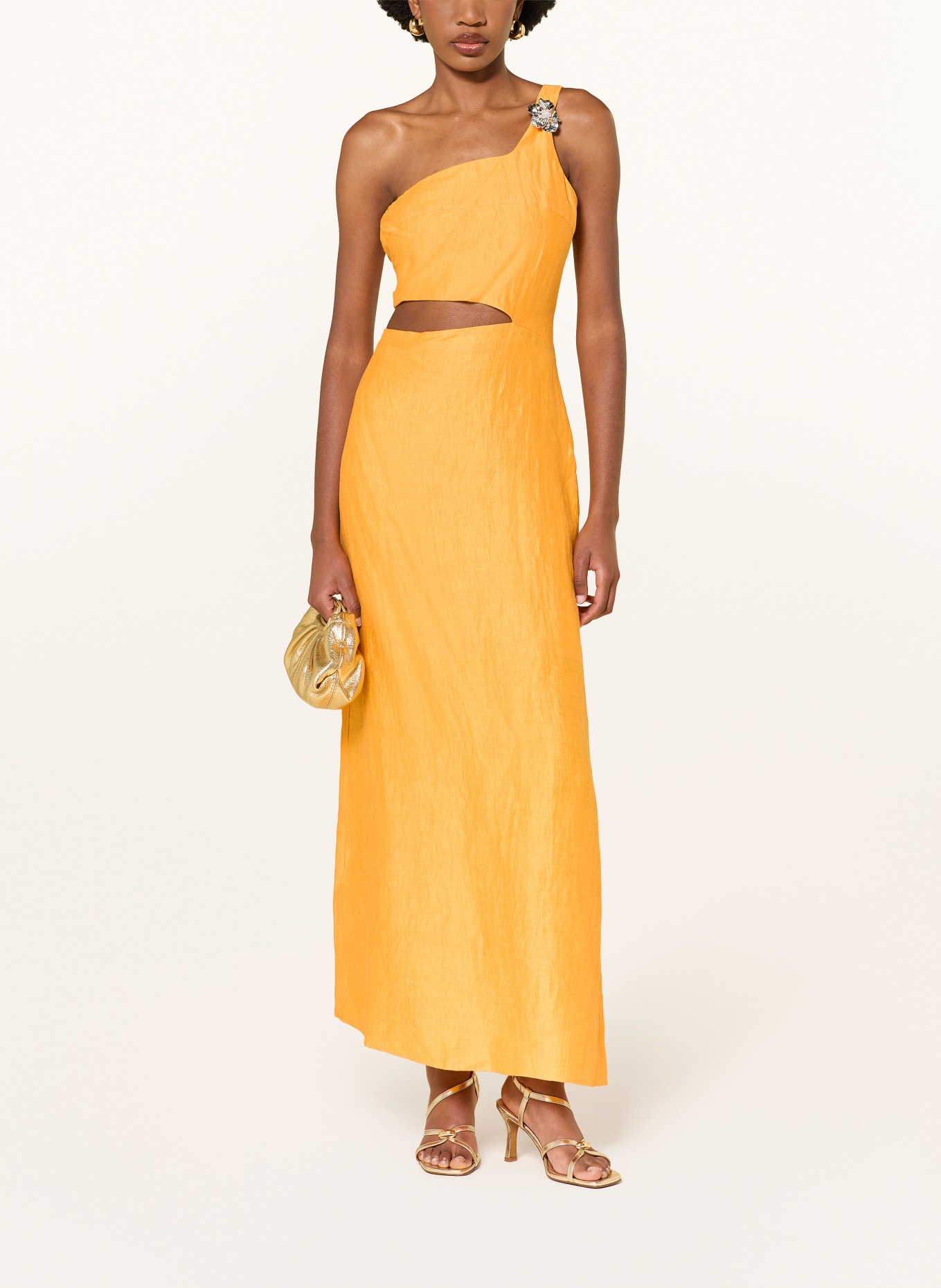 maje One-Shoulder-Kleid mit Leinen und Cut-out: ORANGE