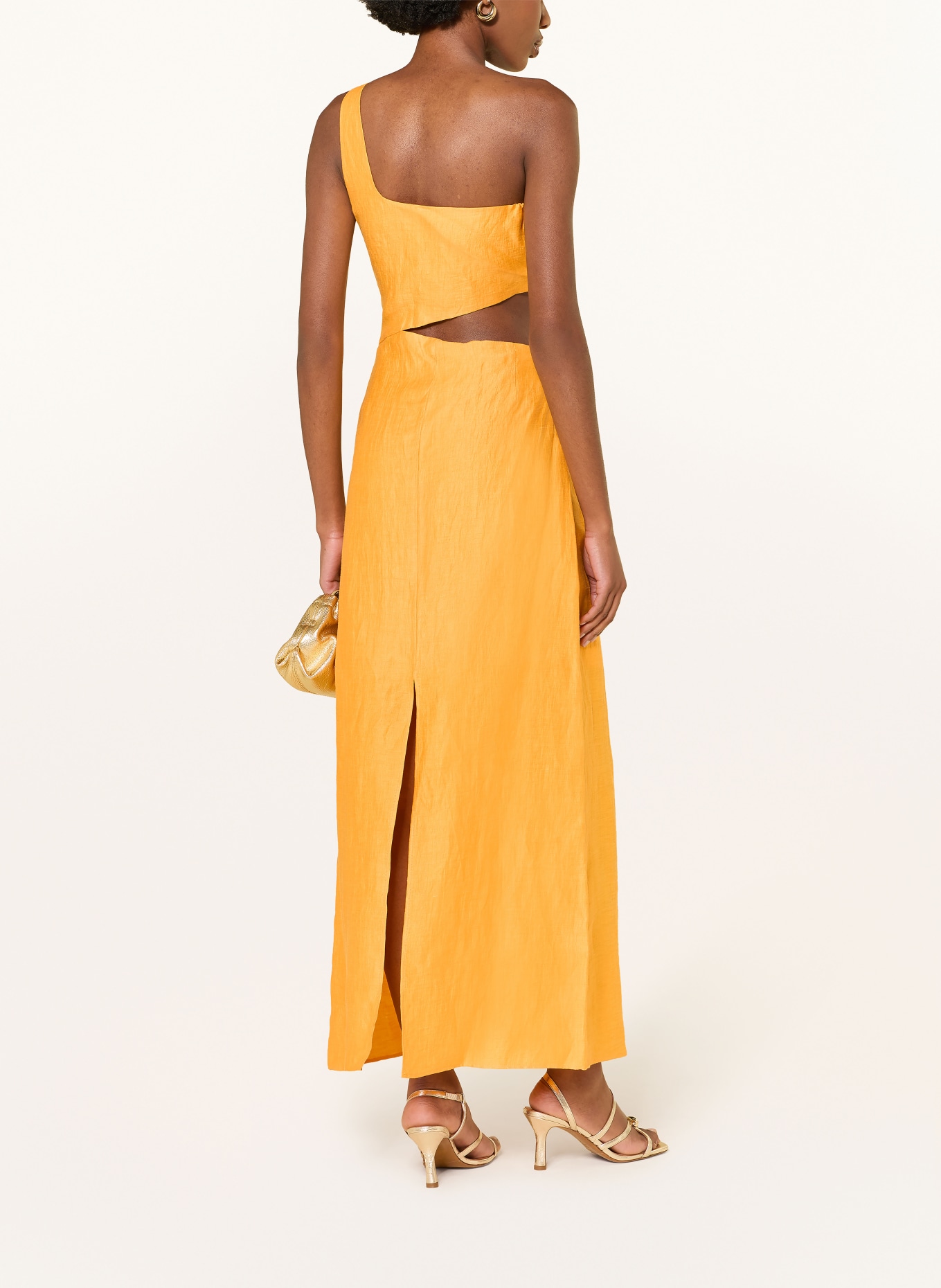 maje One-Shoulder-Kleid mit Leinen und Cut-out: ORANGE