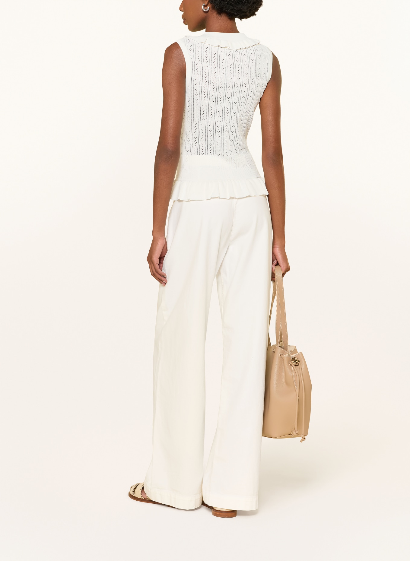 CLAUDIE PIERLOT Stricktop mit Rüschen: ECRU