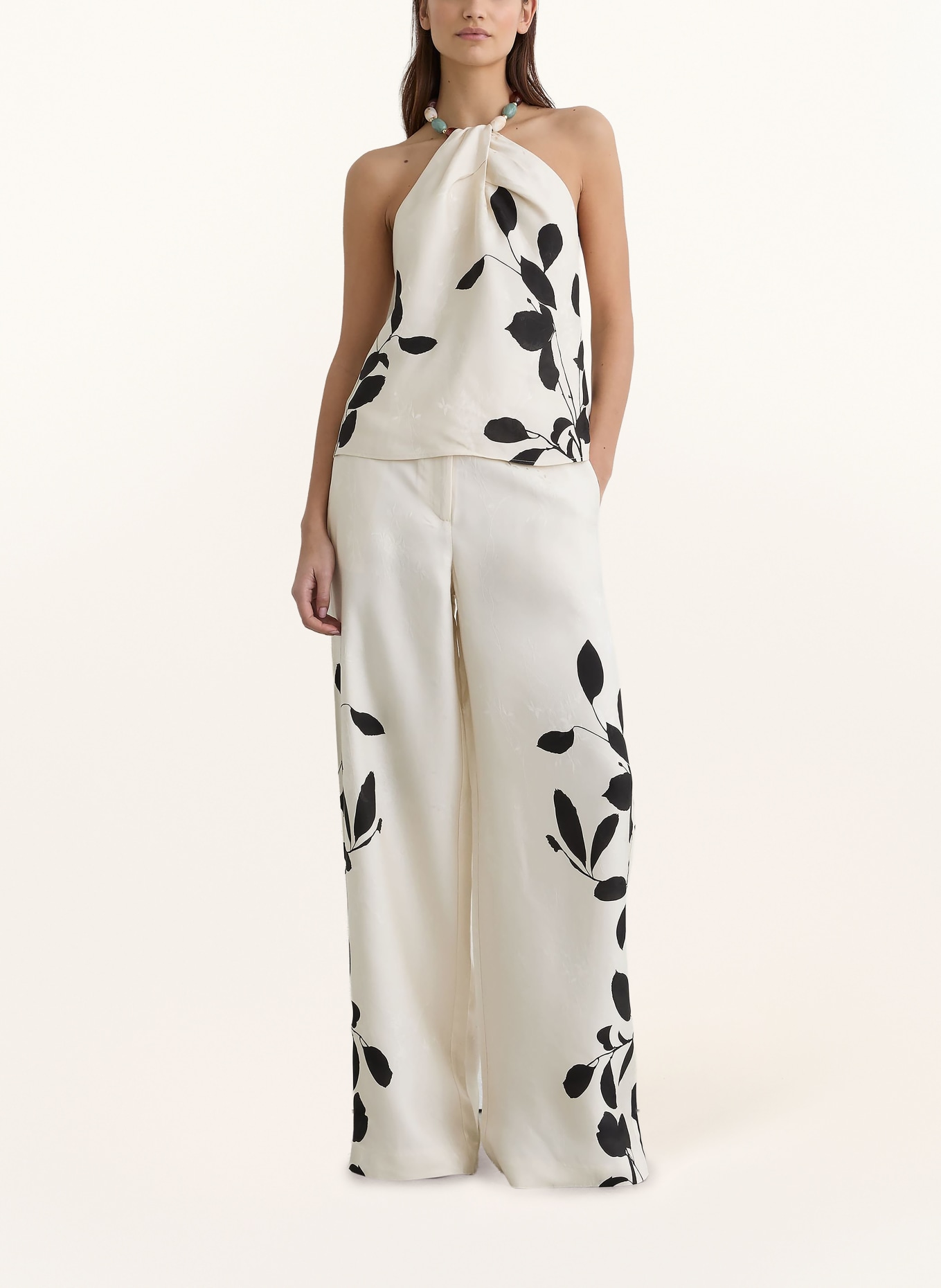 REISS Jacquard-Top DELILAH mit Schmucksteinen: SCHWARZ / CREME