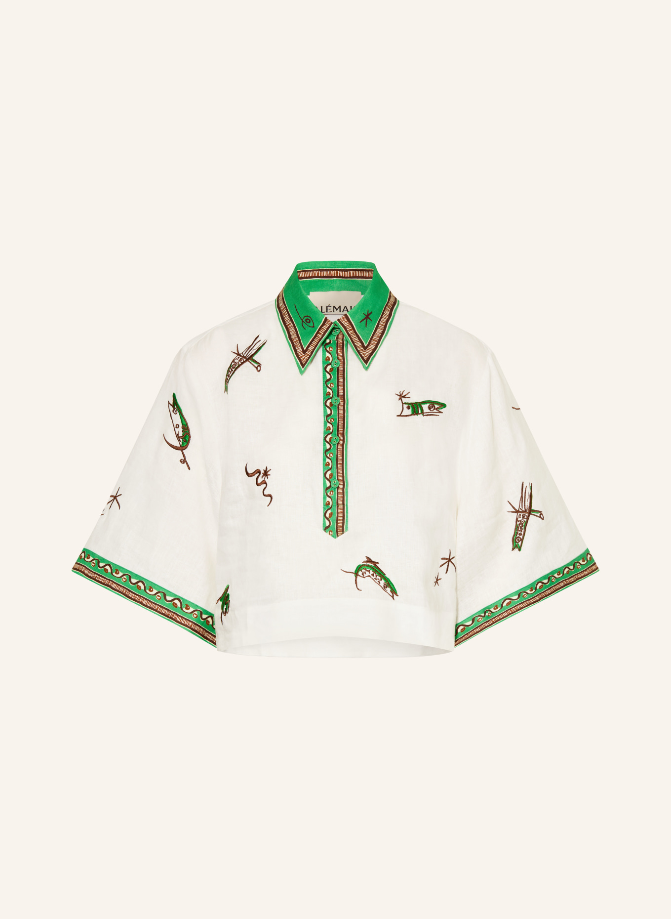 ALÉMAIS Chemisier WANDA en lin: BLANC / MARRON FONCÉ / VERT