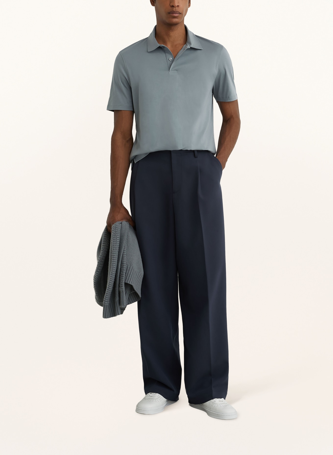 REISS Jersey Polo Shirt EARL: BLUE GRAY