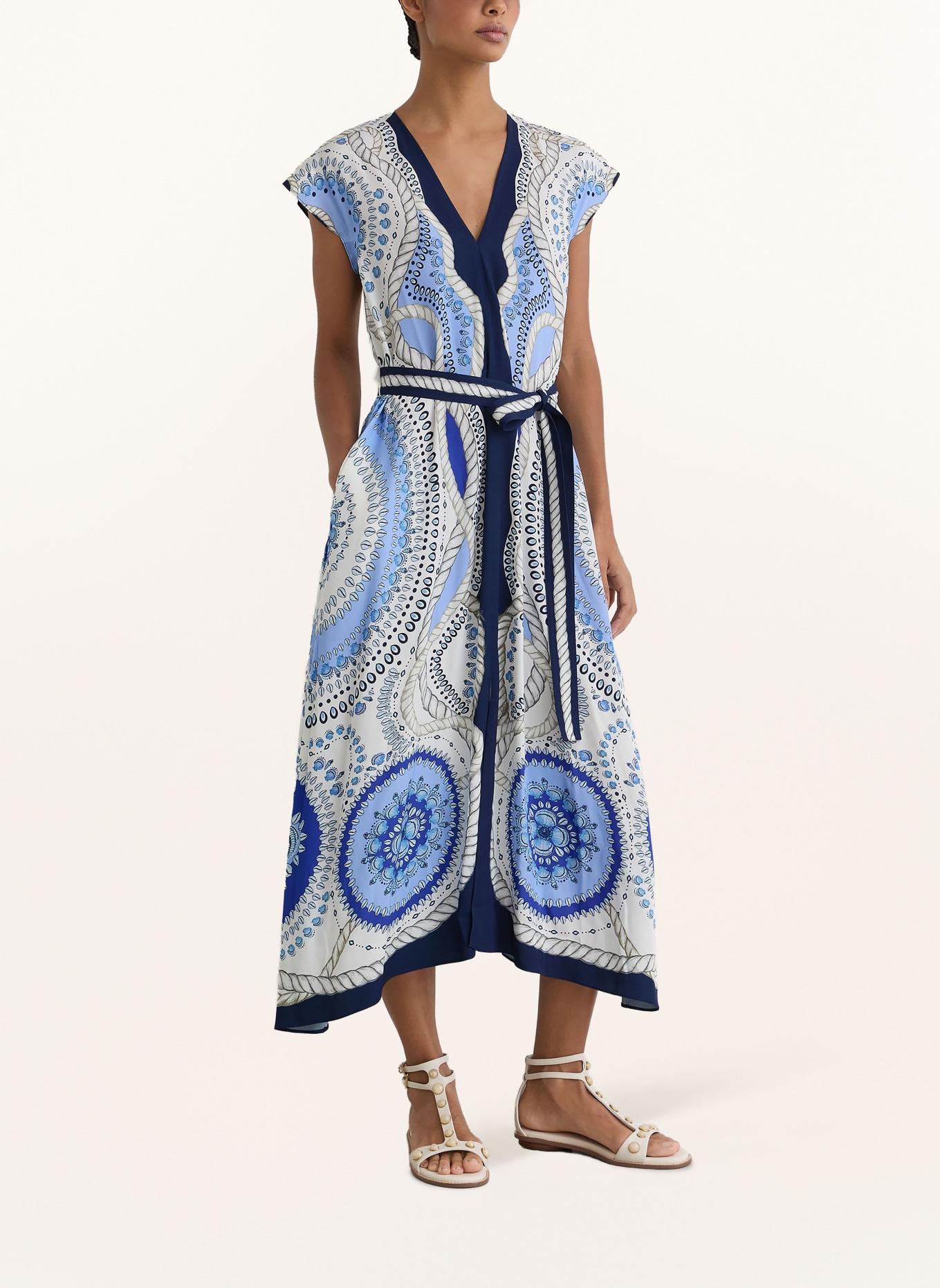 REISS Kleid HEIDI: BLAU / TAUPE / WEISS
