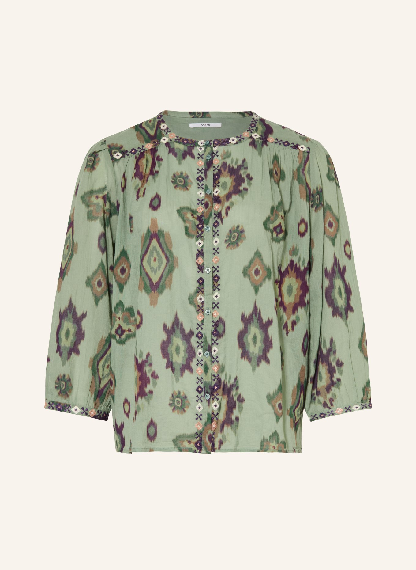 ba&sh Bluse ODELIE mit 3/4-Arm: GRÜN / BRAUN / DUNKELLILA