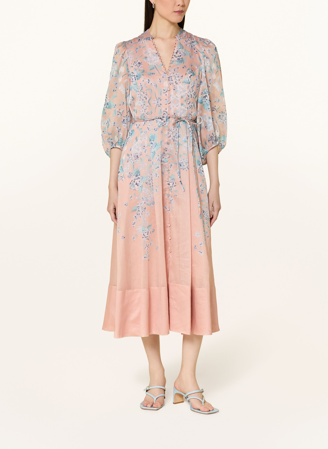 Phase Eight ALISON dress with 3/4 sleeves: DUSKY PINK / TEAL / WHITE