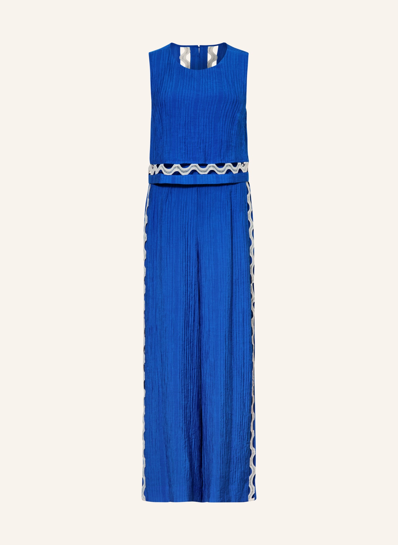 Phase Eight AUBREY jumpsuit with pleats and lace: BLUE / WHITE
