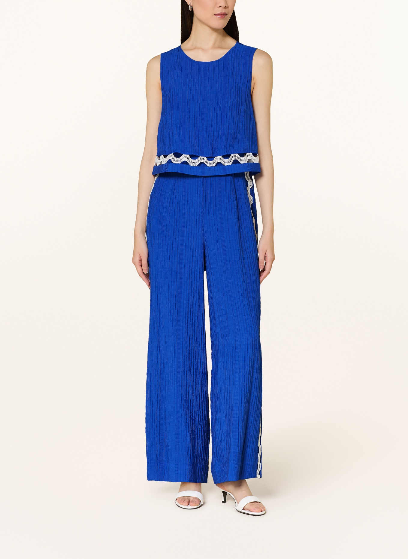 Phase Eight AUBREY jumpsuit with pleats and lace: BLUE / WHITE