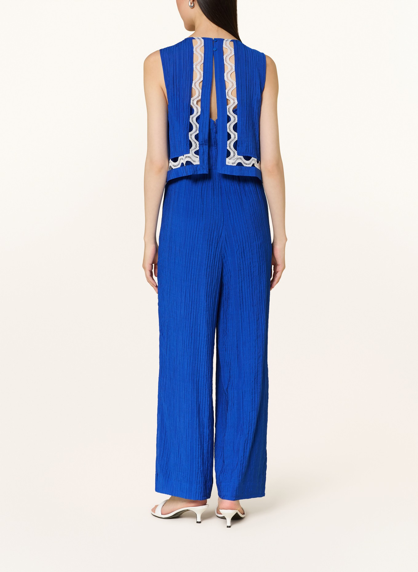 Phase Eight AUBREY jumpsuit with pleats and lace: BLUE / WHITE