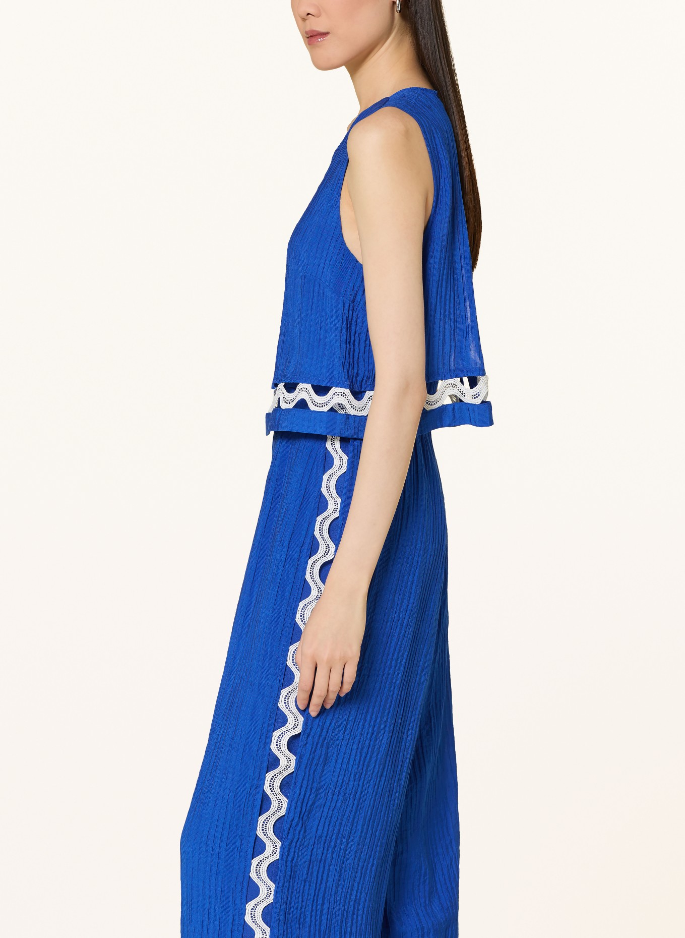 Phase Eight AUBREY jumpsuit with pleats and lace: BLUE / WHITE