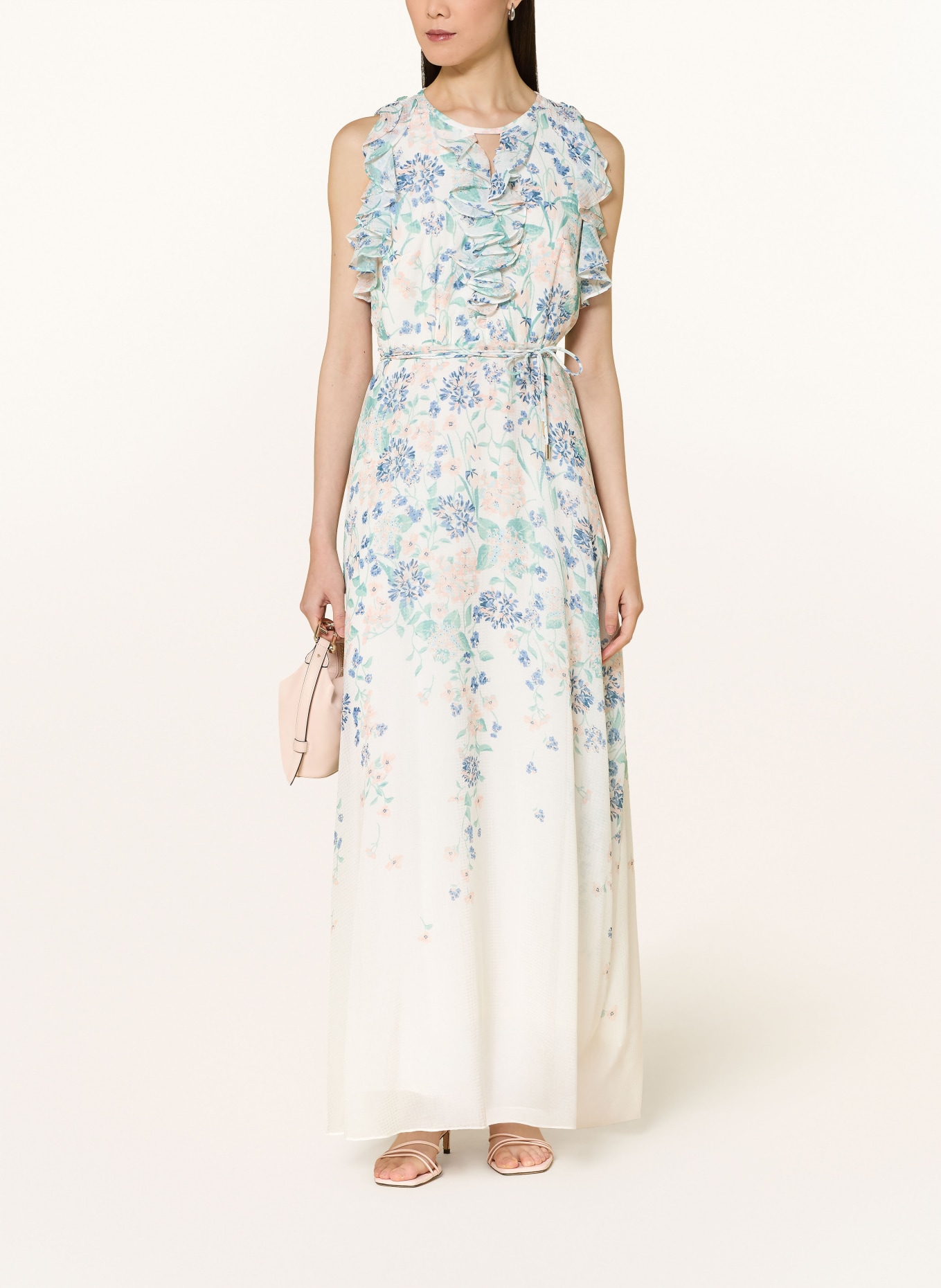 Phase Eight RACHEL dress with flounces and ruffles: DARK BLUE / ECRU / MINT