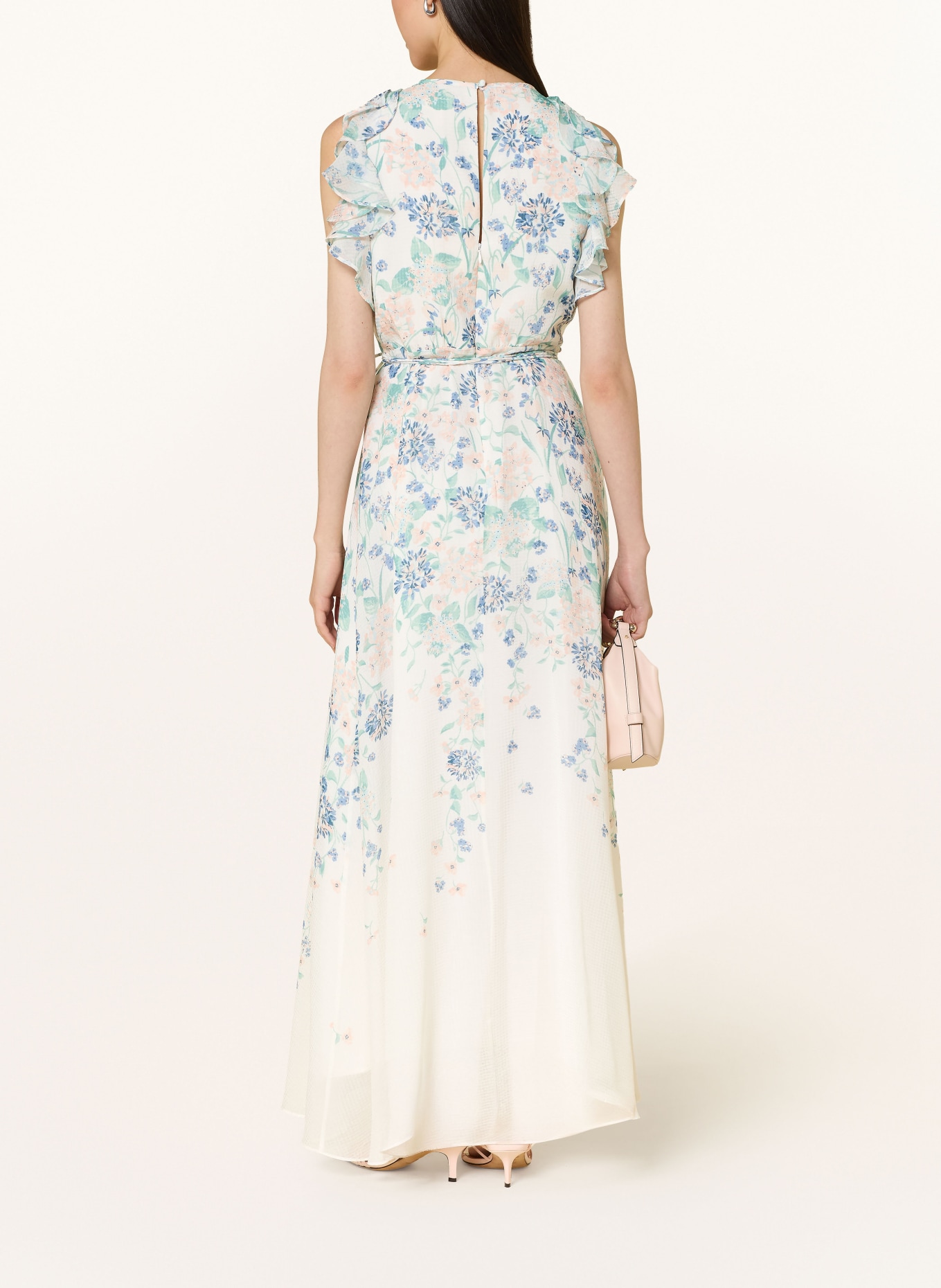 Phase Eight RACHEL dress with flounces and ruffles: DARK BLUE / ECRU / MINT